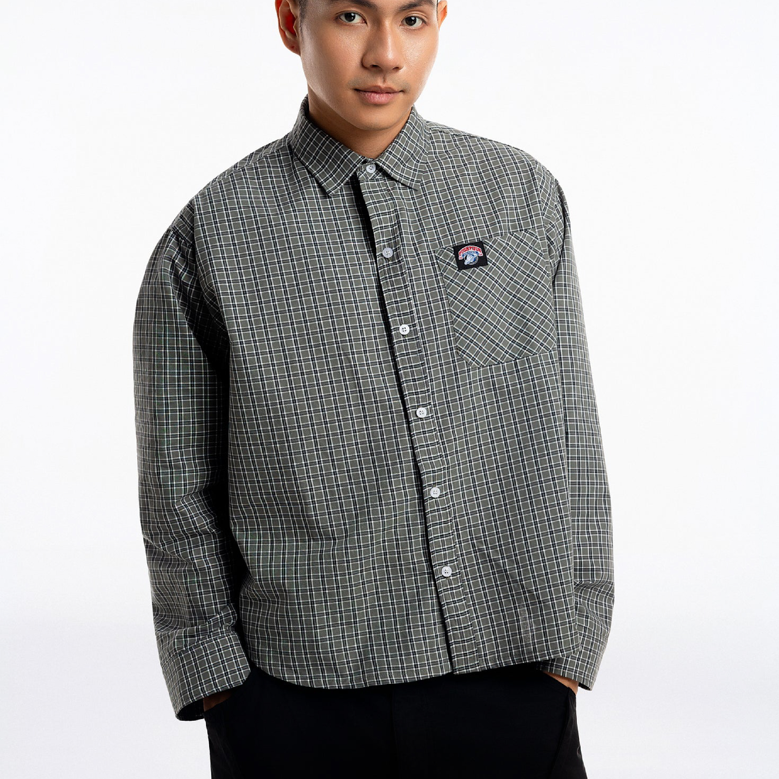 PUSH PUSH PP Gingham Oversize Shirt 格紋 短版 長袖襯衫
