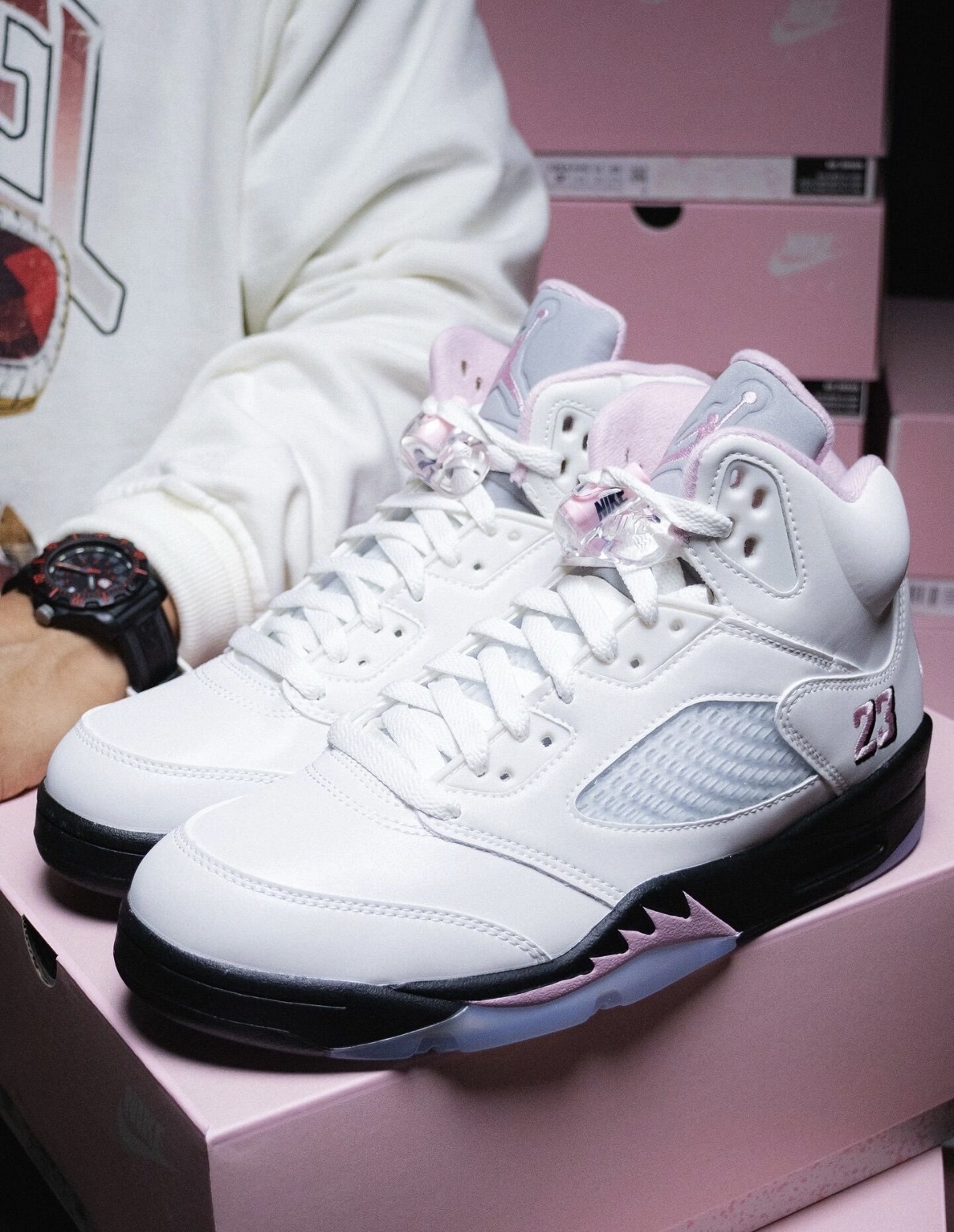 男鞋 NIKE AIR JORDAN 5 RETRO OG 柔粉白 夜光 皮革 緩震 籃球鞋【HQ7978-102】AJ5
