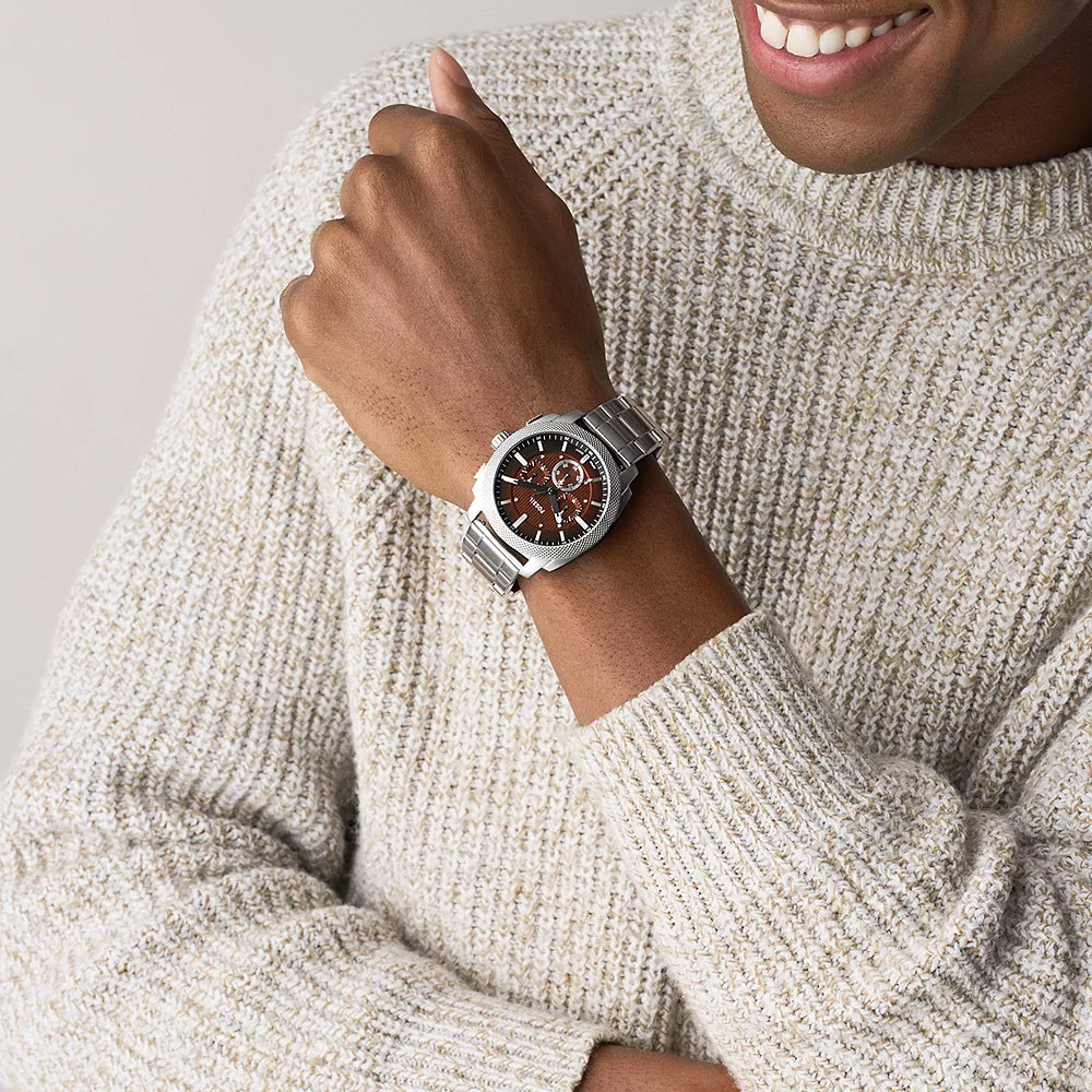 Machine 深森旅行者三眼手錶 銀色不鏽鋼錶帶 44 MM FS6144