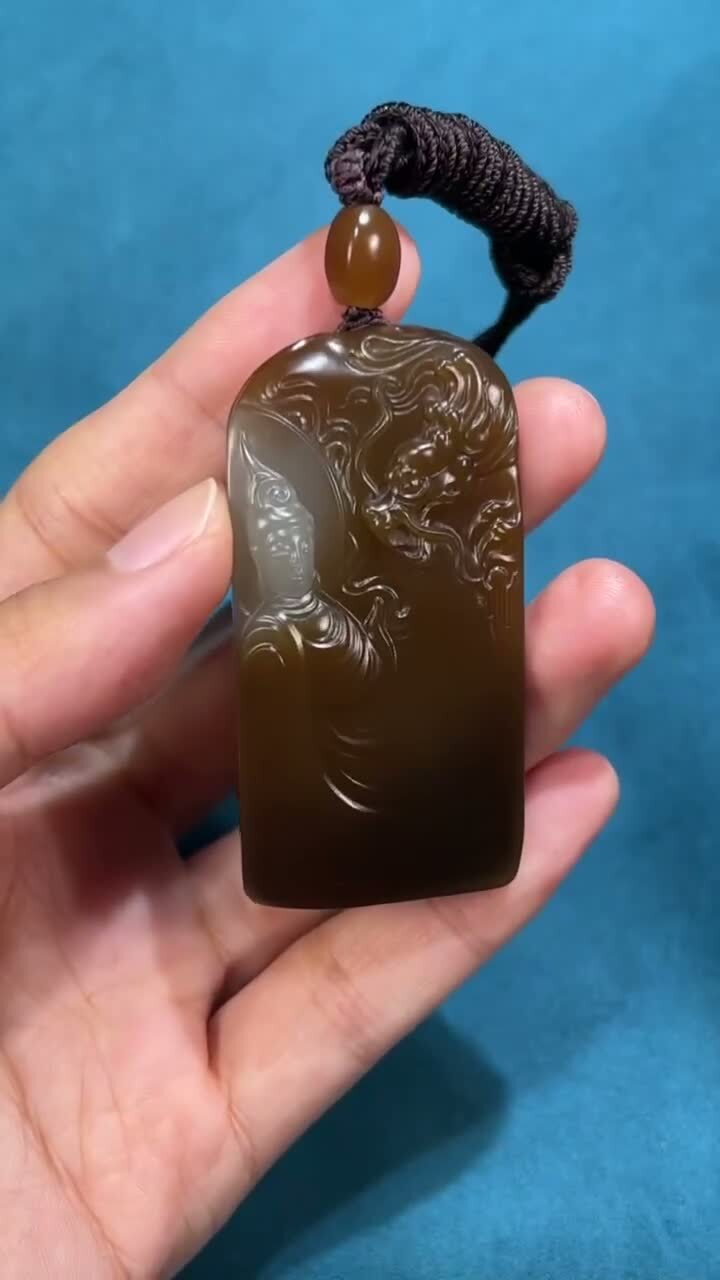 和田玉金山紅糖御龍觀音,天然和田玉軟玉