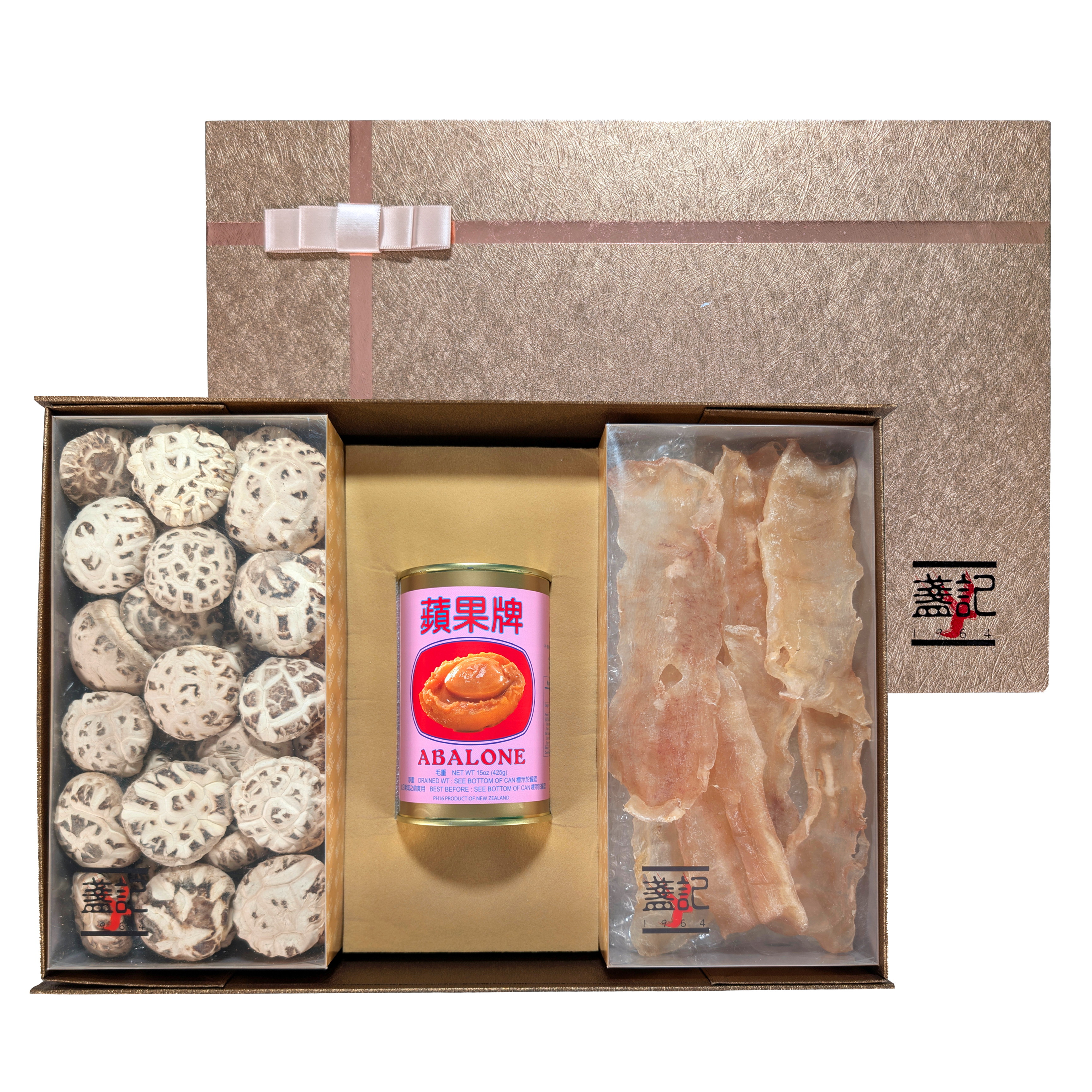 豪華鮑魚海味三寶禮盒 (紐西蘭膠+紐西蘭蘋果鮑魚+特選天白花菇)