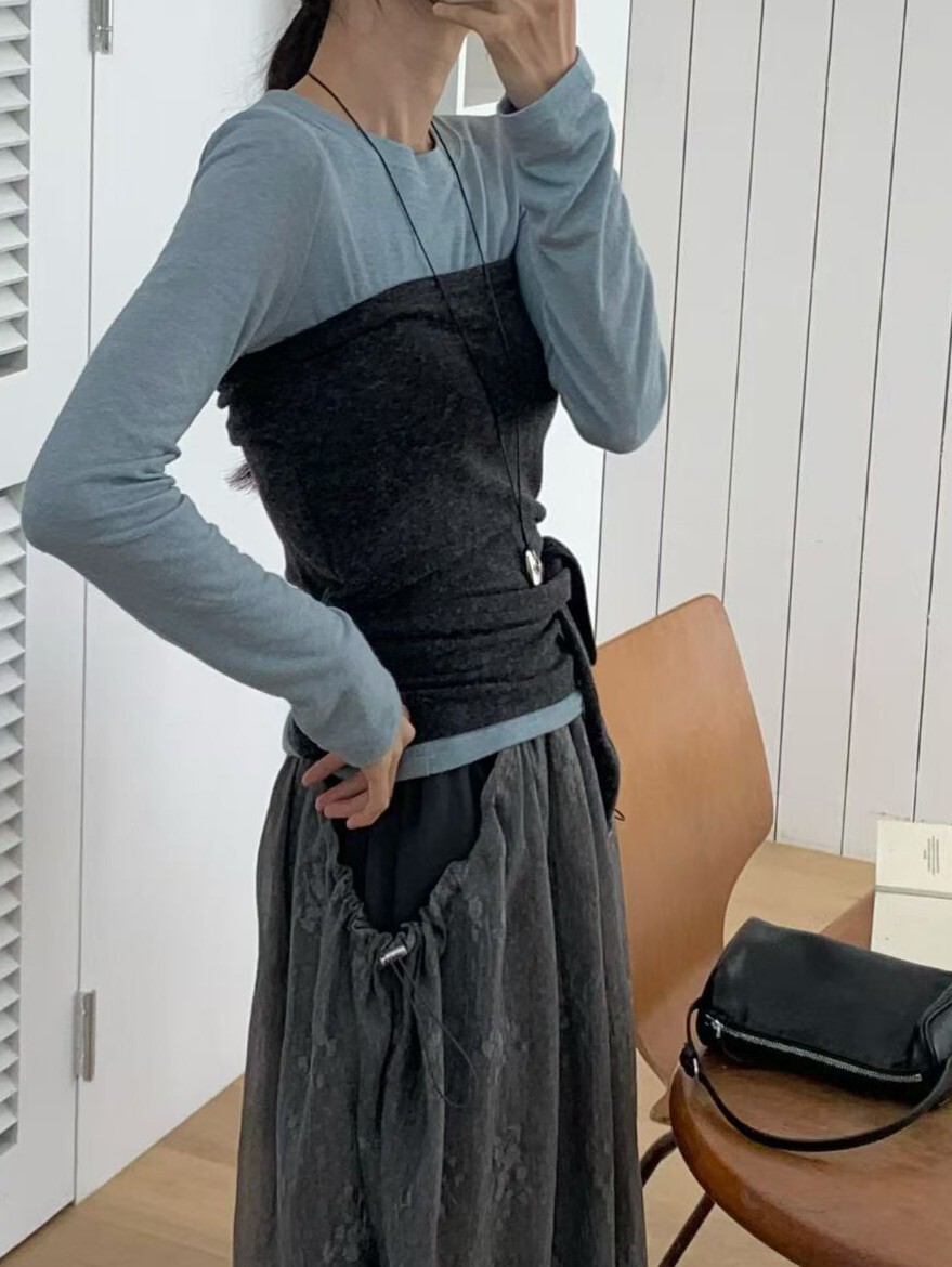 羊毛平口腰綁上衣