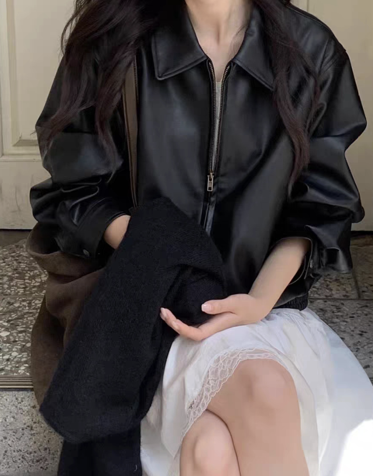 ᴷᴼᴿᴱᴬ 🇰🇷Vergamot街頭時尚翻領皮外套 （兩色）