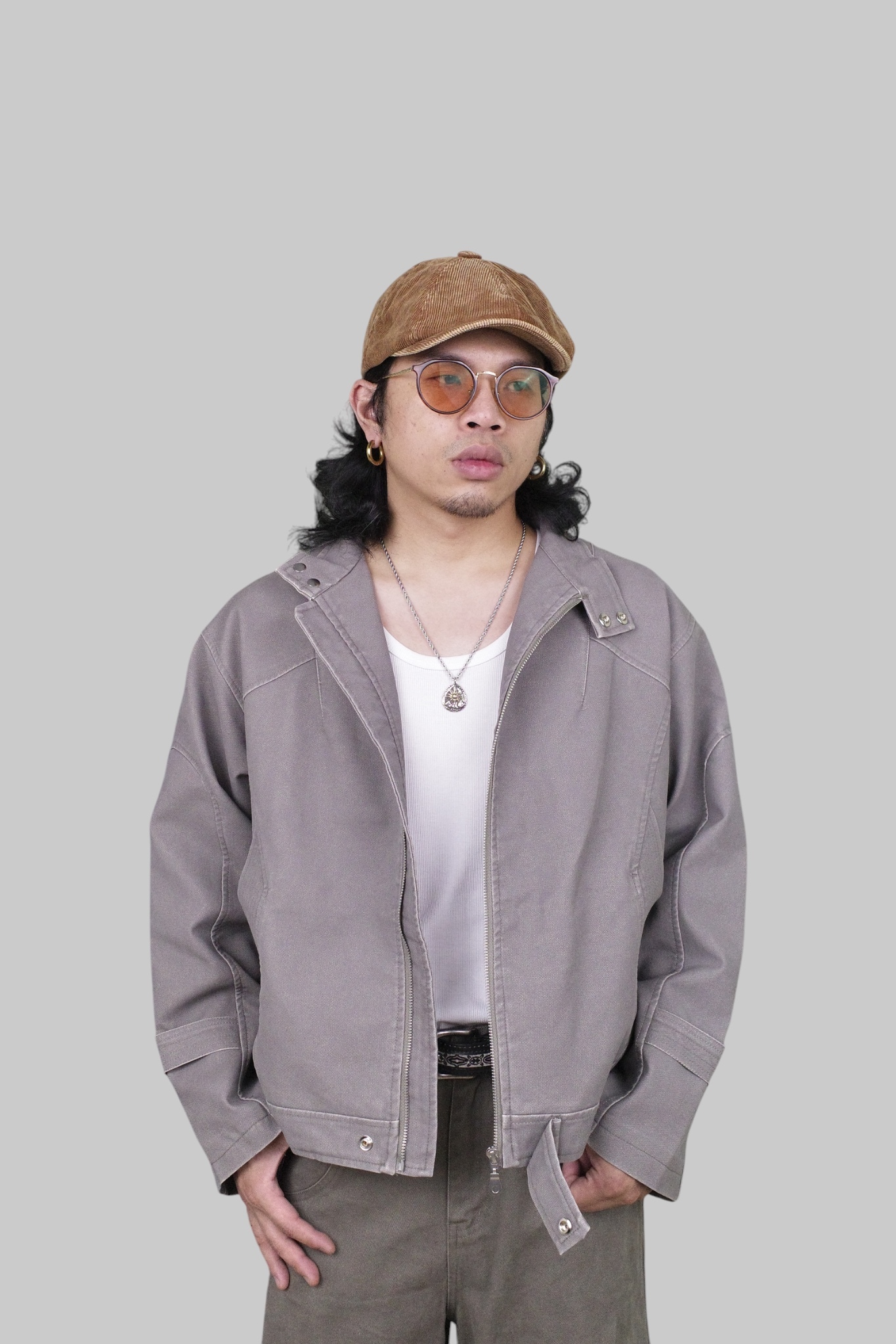 『Always_Good』不規則 拼接 PU皮革 立領 夾克 外套