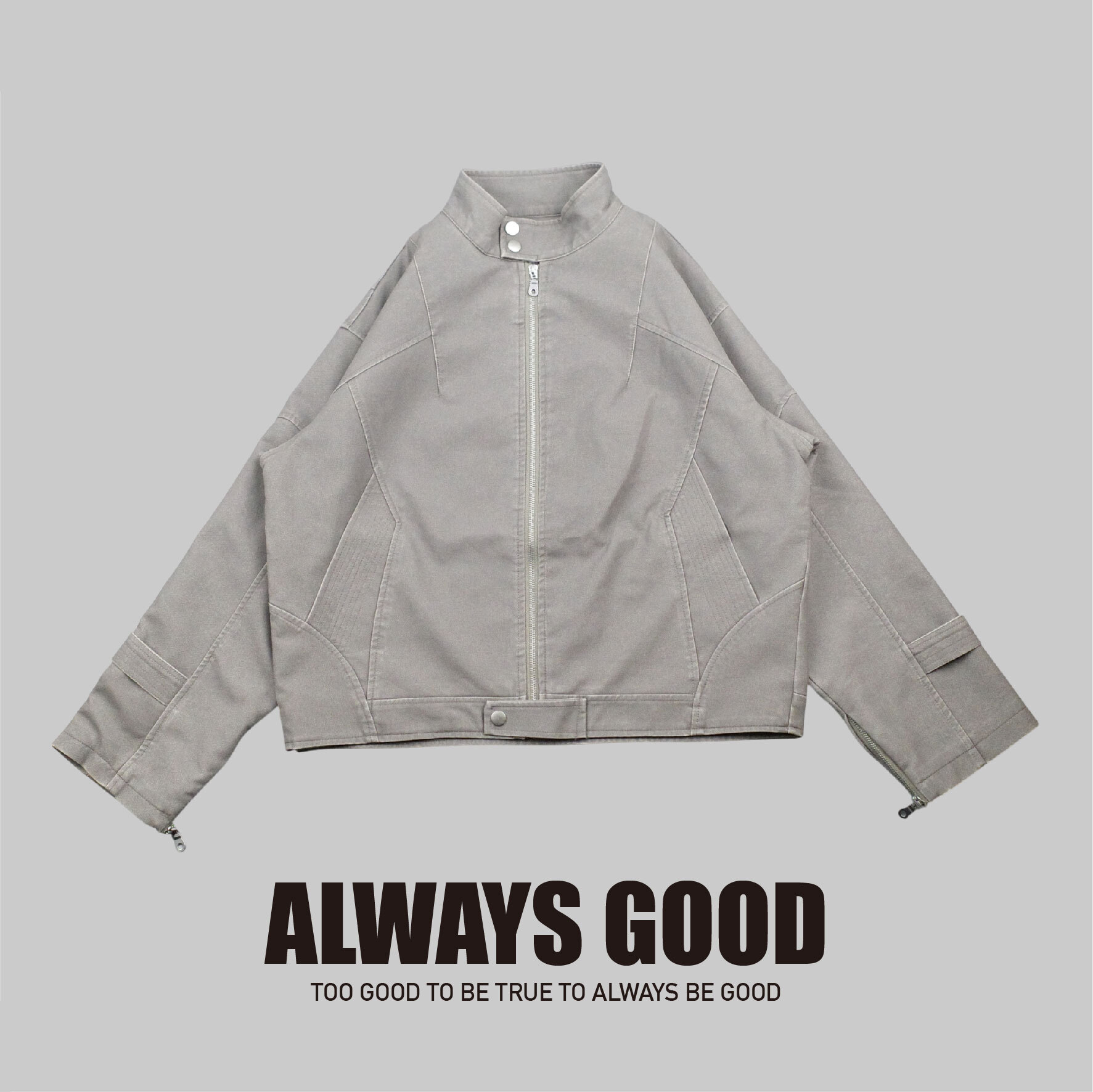 『Always_Good』不規則 拼接 PU皮革 立領 夾克 外套