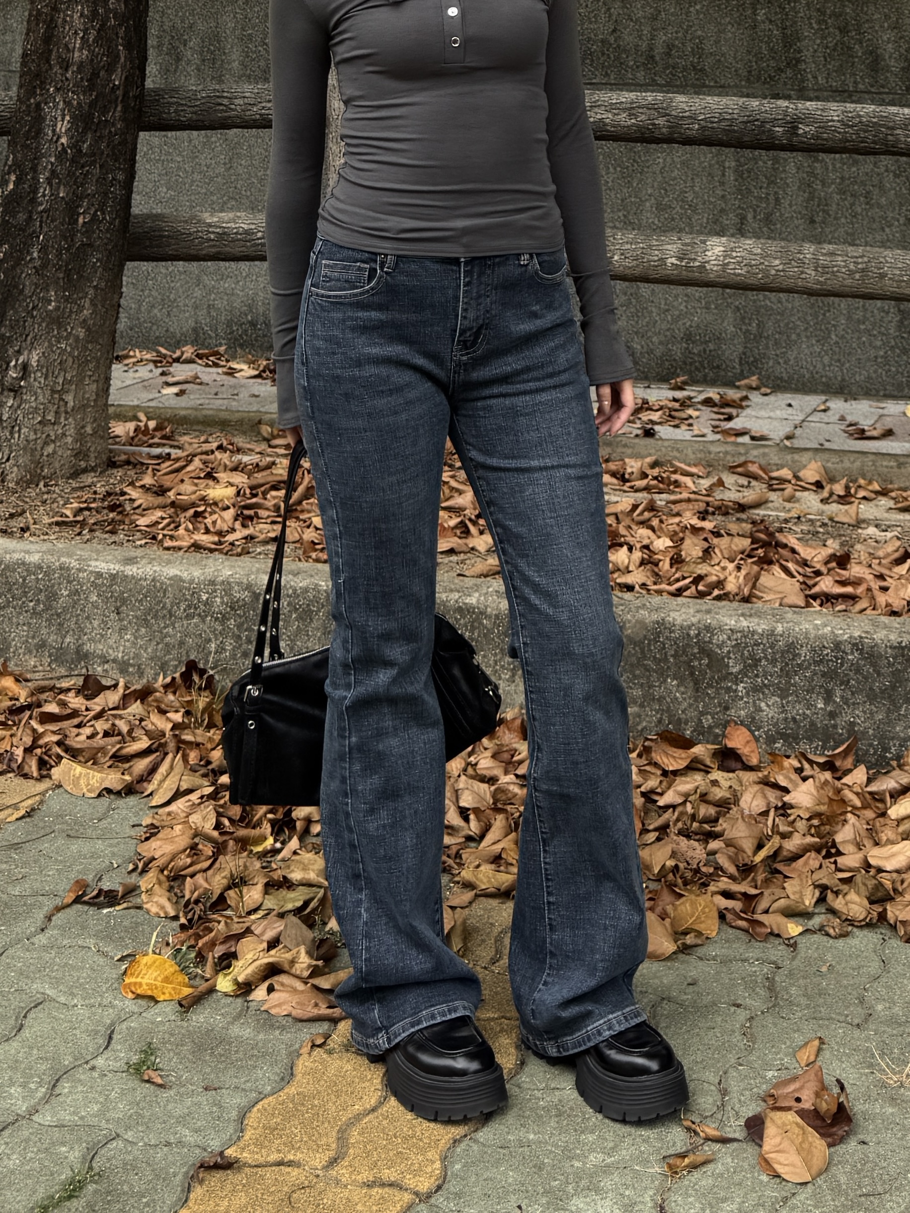 超顯瘦🪄復古刷色牛仔喇叭褲