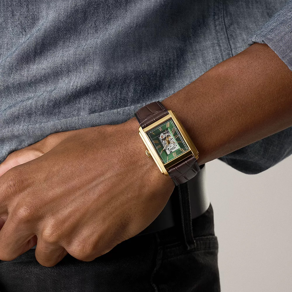 Carraway 孔雀之心方形手錶 棕色真皮錶帶 30 MM ME3271