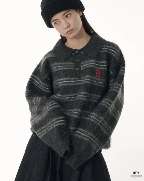 <限時預購> Perushu × MLB 2025 聯名冬季系列 柔軟蓬鬆 馬海毛 針織上衣 POLO衫 長袖 三色 男女款