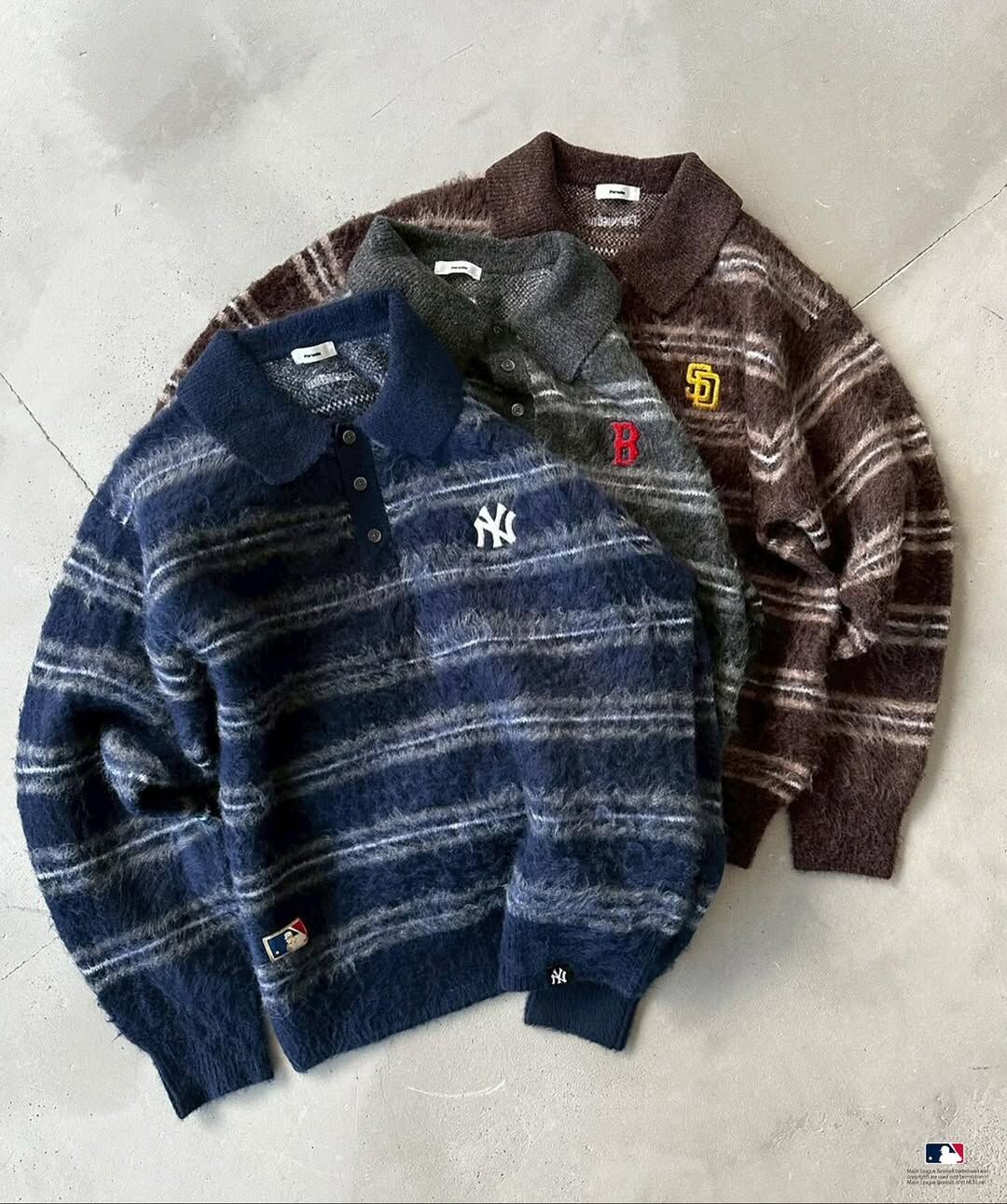 <限時預購> Perushu × MLB 2025 聯名冬季系列 柔軟蓬鬆 馬海毛 針織上衣 POLO衫 長袖 三色 男女款