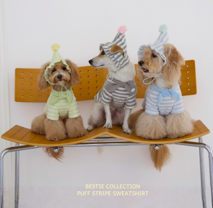 FurFit - 全棉條紋領結寵物上衣- ( 奶藍色/奶綠色/芝麻色)