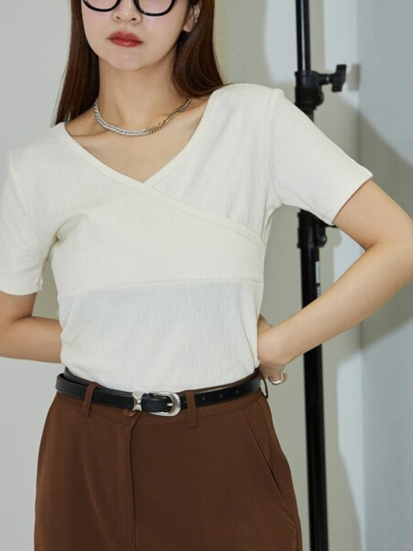 【 限量現貨 】PUBLUX 2WAY 楊柳皺褶 上衣 - 溫柔米白 日本