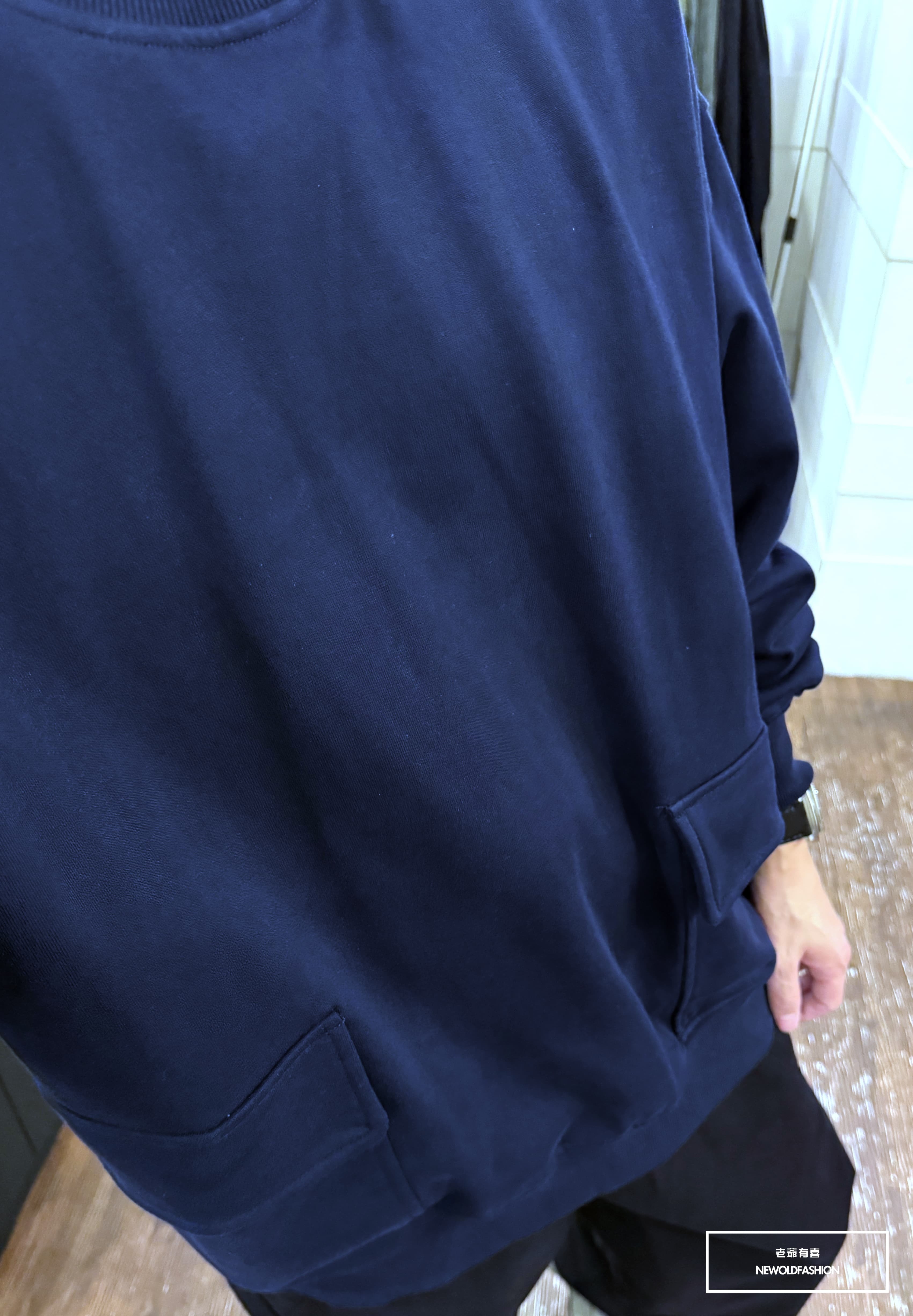 『新品上市』重磅雙側大口袋拼接大學T(NOF2510D901)-深藍