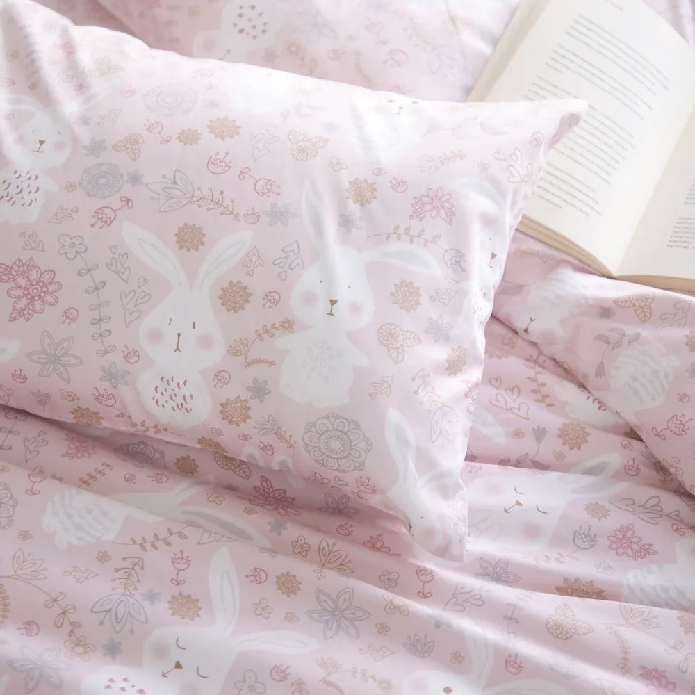 300織長絨棉薄枕頭套 | 森林小兔 DR906