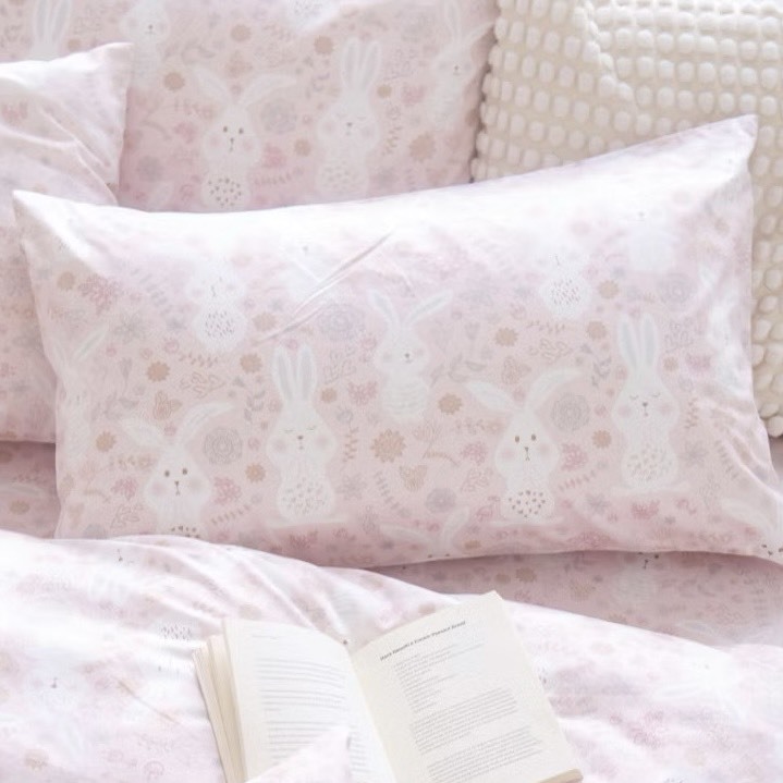 300織長絨棉薄枕頭套 | 森林小兔 DR906