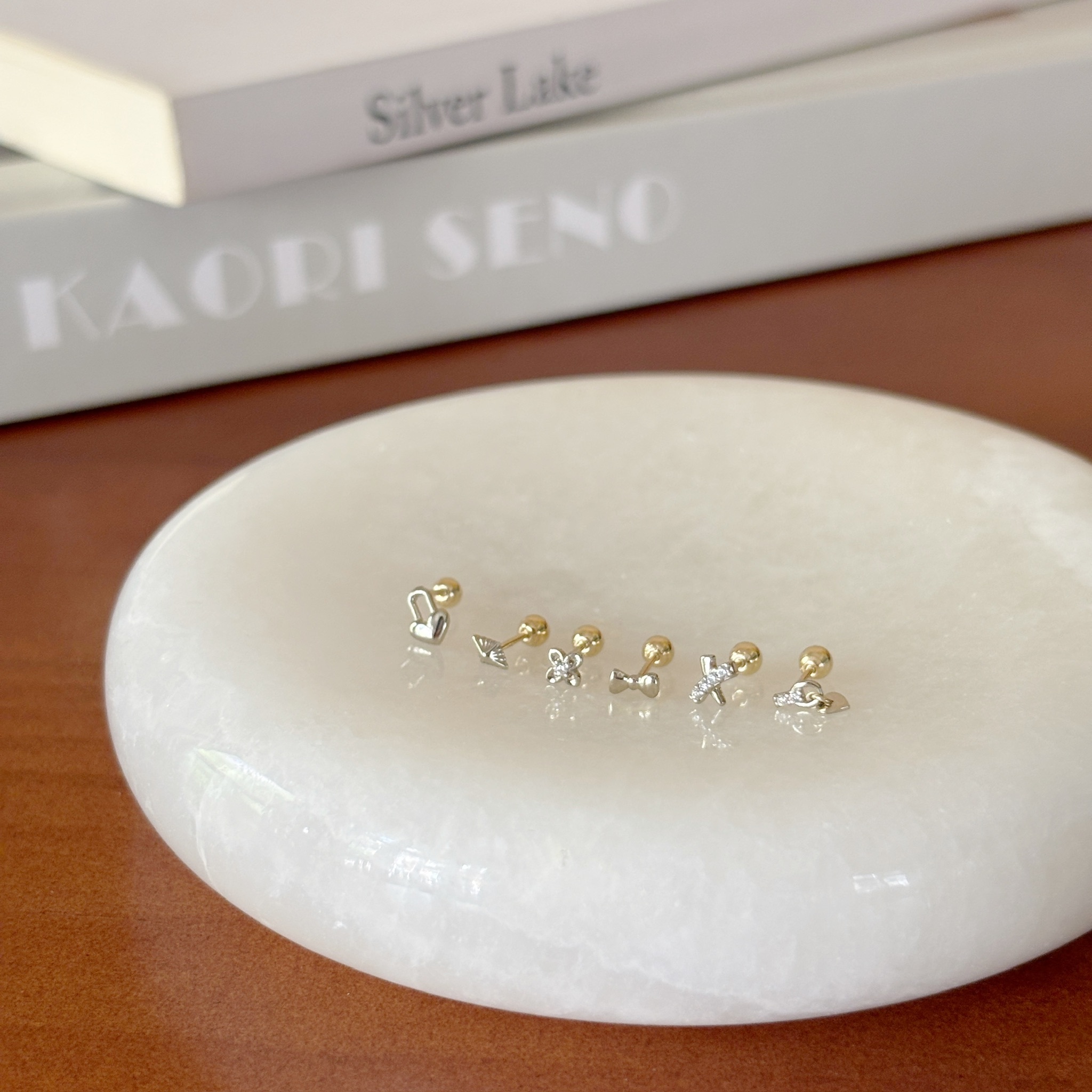 14K Link鋯石愛心片片轉珠耳環