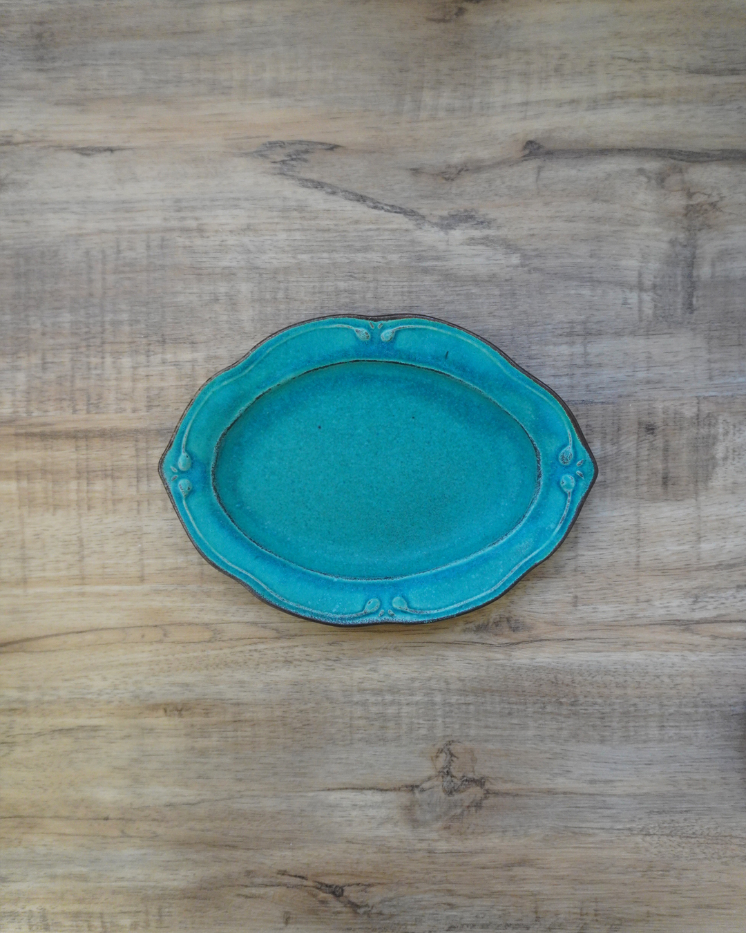 益子燒 橢圓餐碟 松綠色｜職人 若林健吾