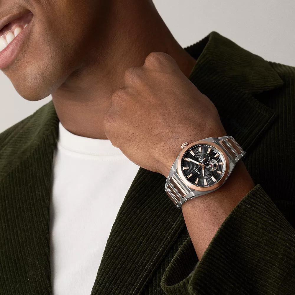 Everett 極簡紳士黑面手錶 跳色不鏽鋼錶帶 42 MM ME3277