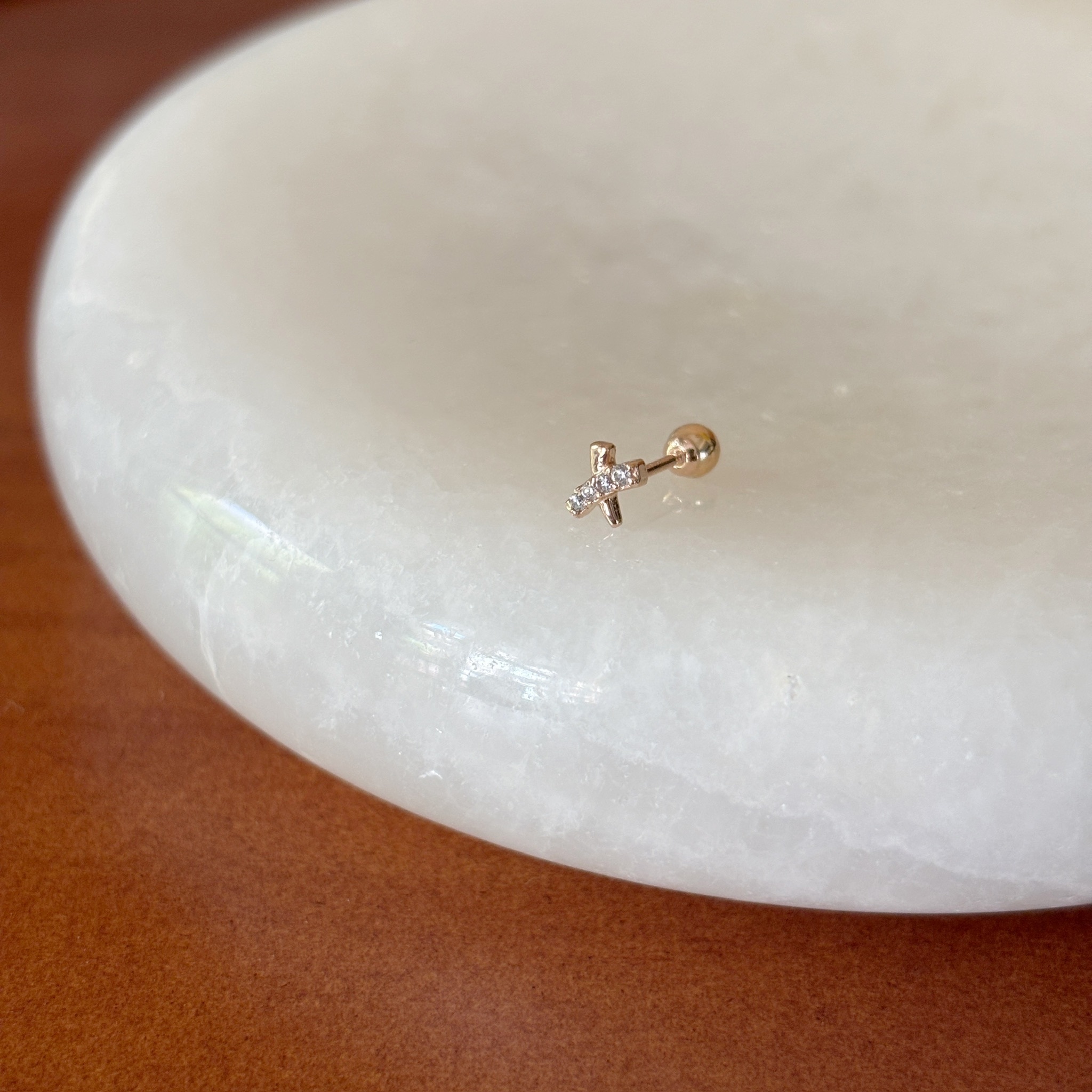 14K交叉鋯石轉珠耳環