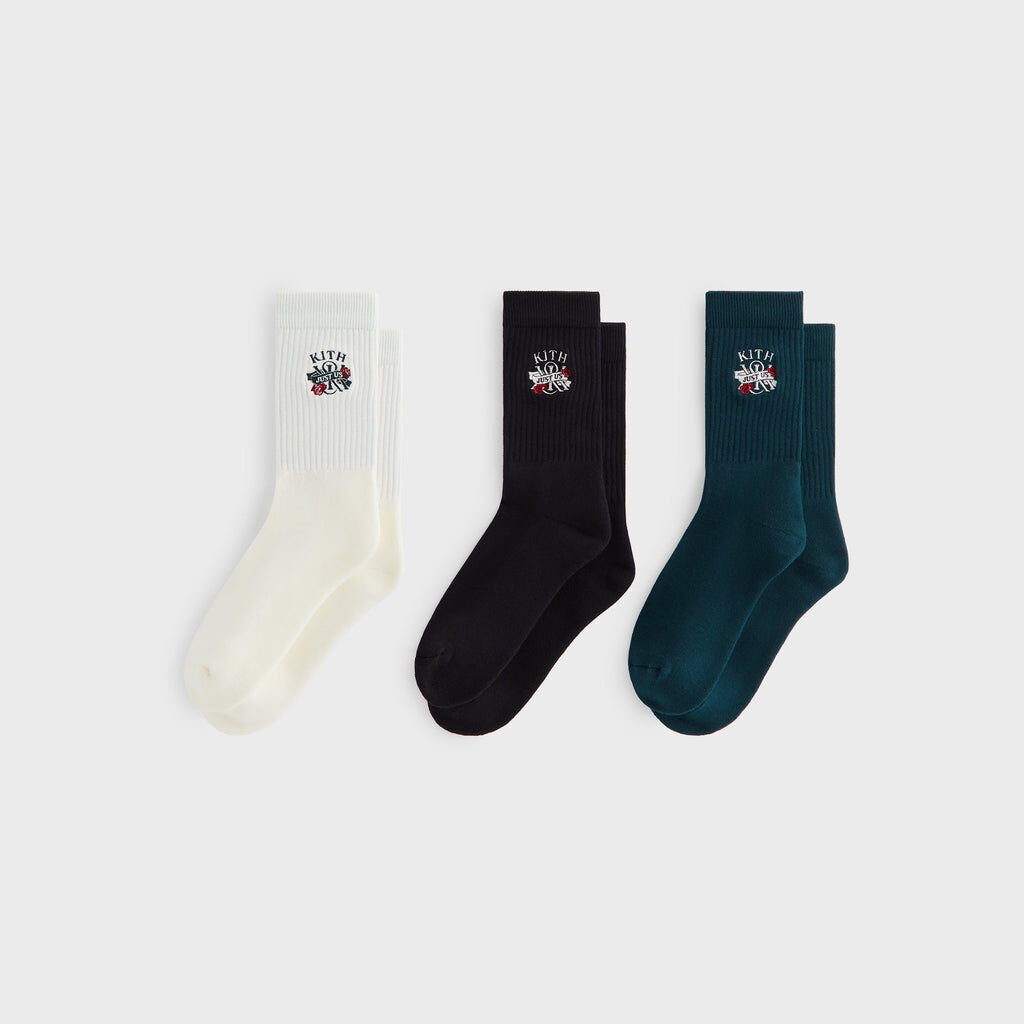 2025AW Kith Just Us 3-Pack Cotton Crew Socks 新款 刺繡 LOGO 長襪 襪子 三色一包 現貨 KHM220166