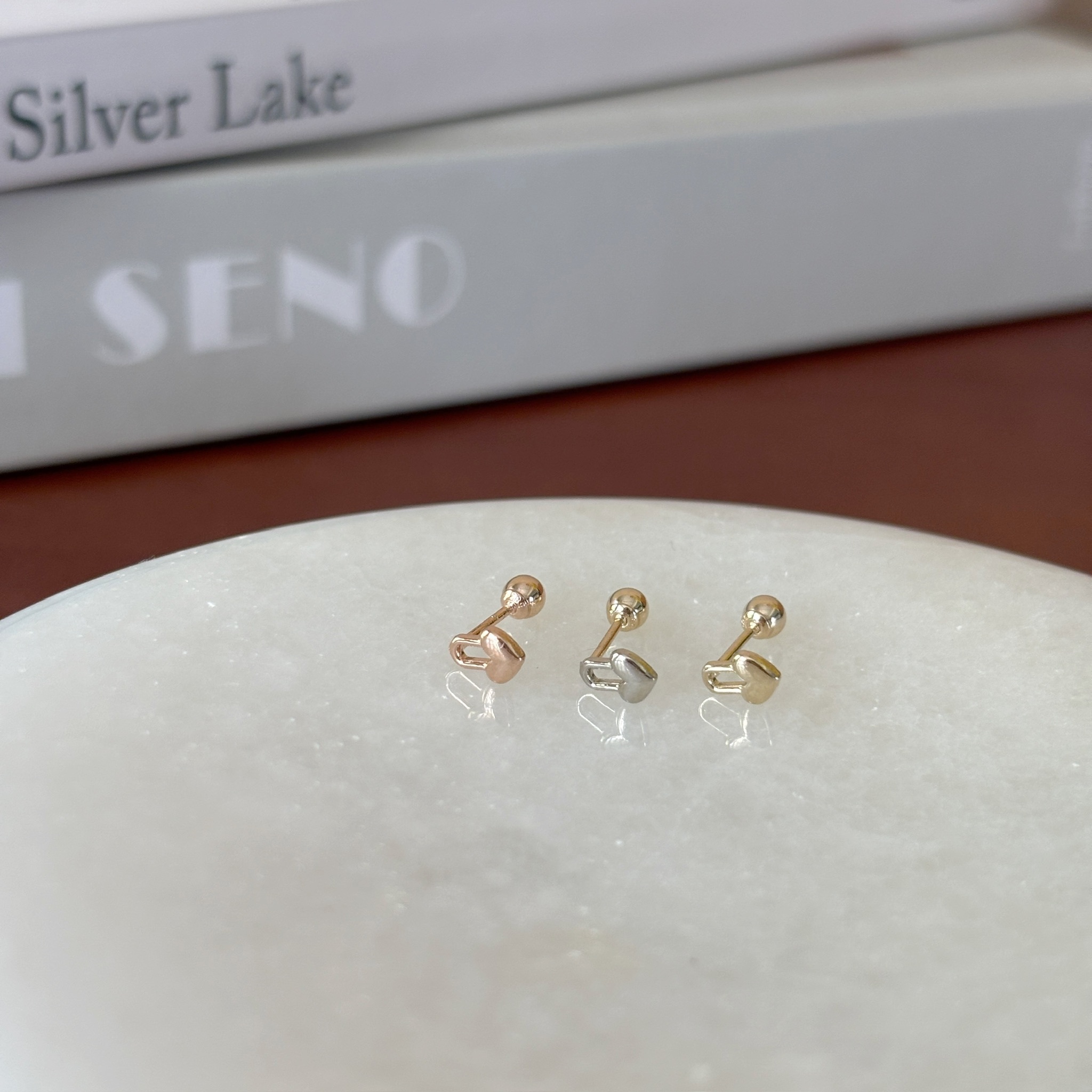 14K愛心小鎖頭轉珠耳環