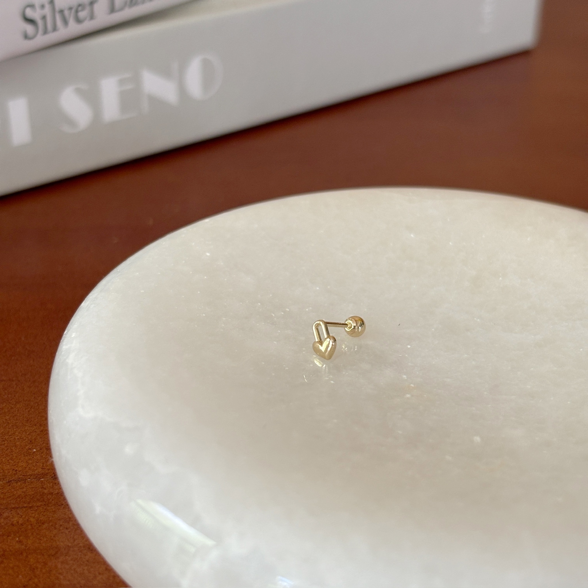 14K愛心小鎖頭轉珠耳環