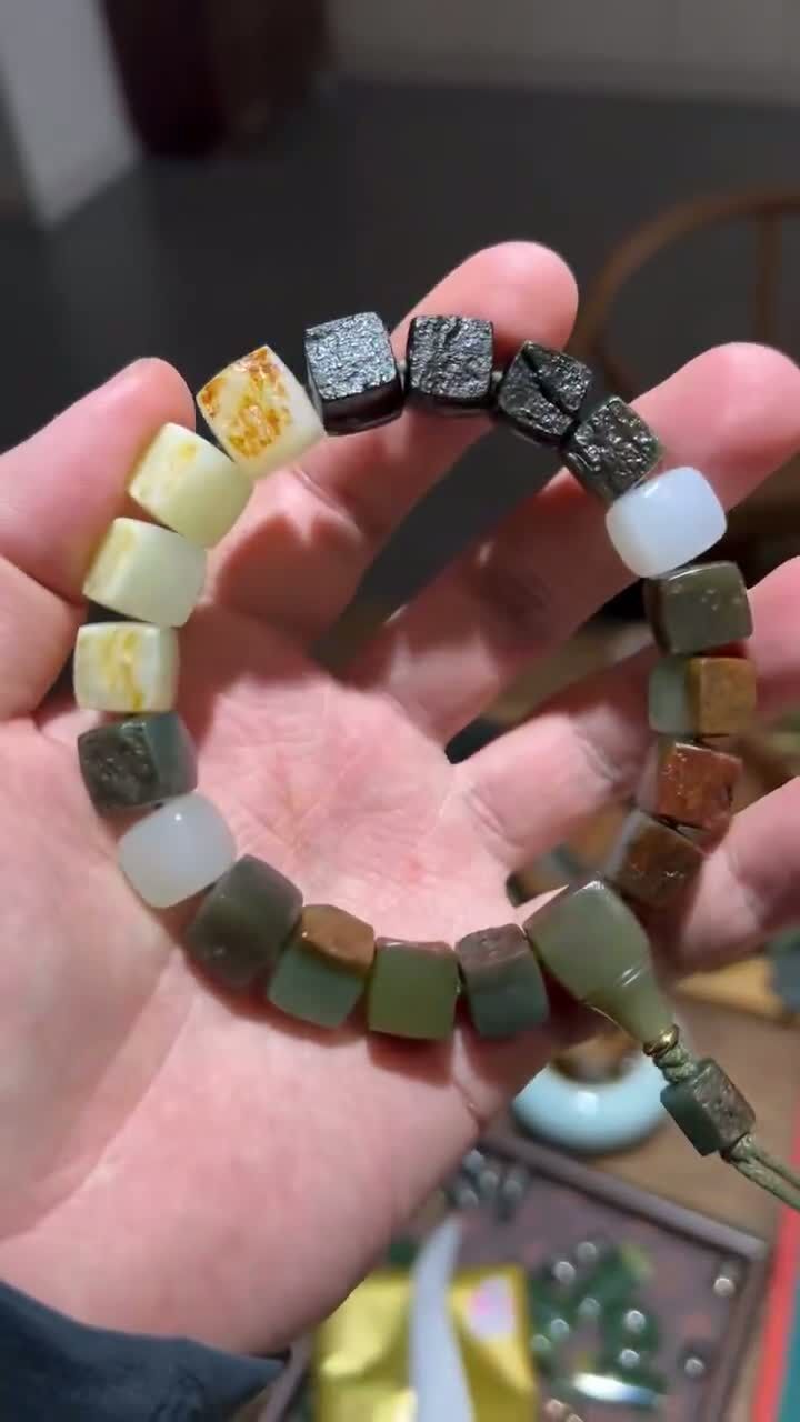 和田玉多寶方珠手串,天然和田玉軟玉