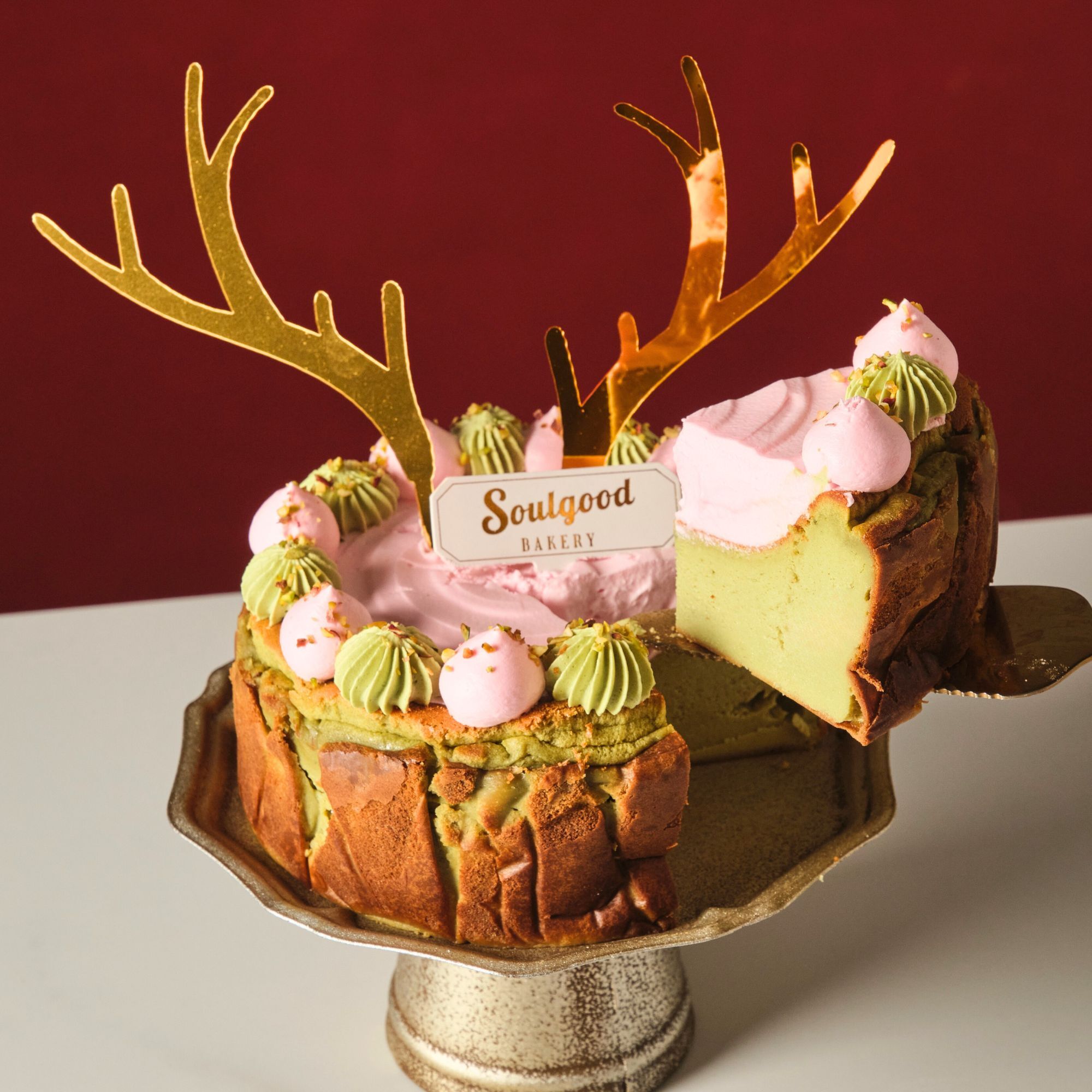 Sicilian Pistachio Christmas Basque Burnt Cheesecake