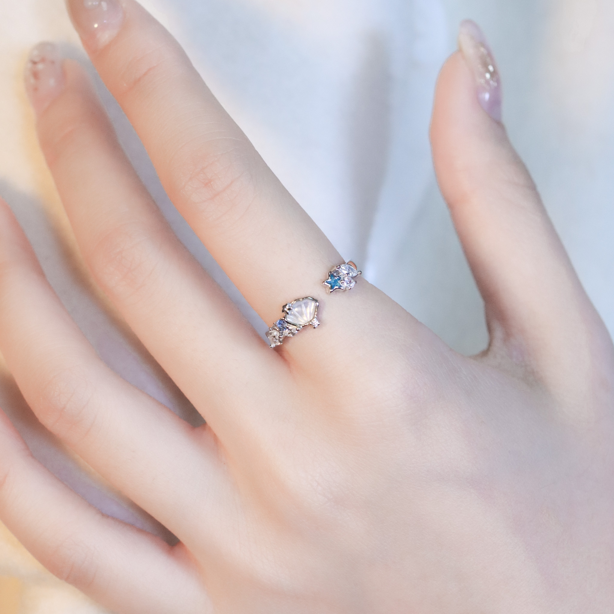 | 925純銀・厚鍍白金 | 漫藍純潔貝殼戒指  | RI0980 |