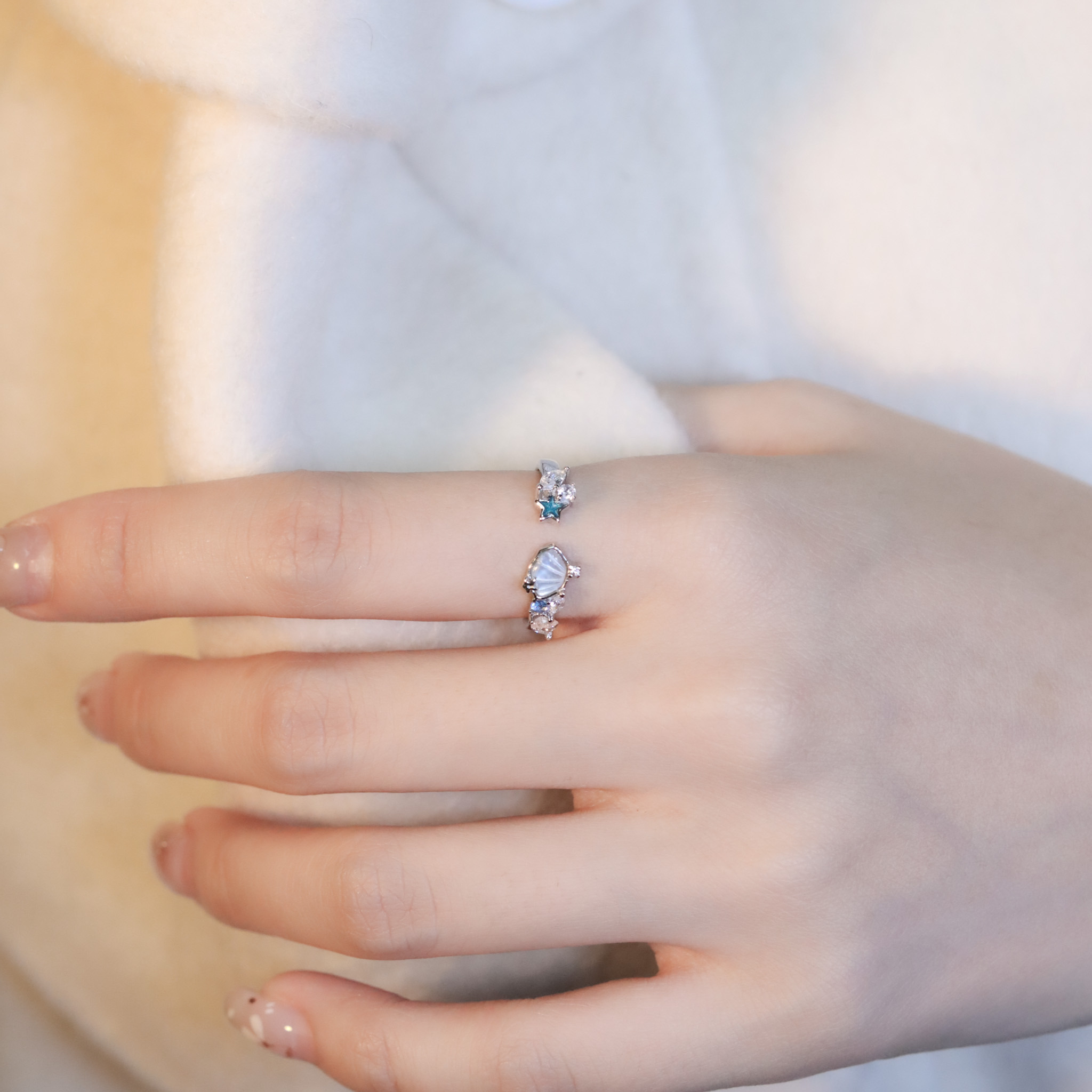 | 925純銀・厚鍍白金 | 漫藍純潔貝殼戒指  | RI0980 |