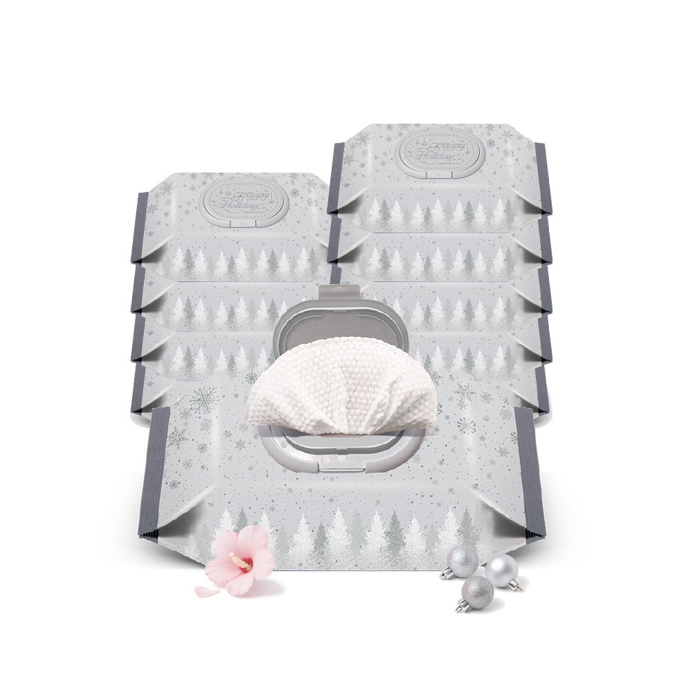 ENBLANC 聖誕極光銀限量款｜輕柔木槿花｜有蓋大包純水濕紙巾｜72抽10包