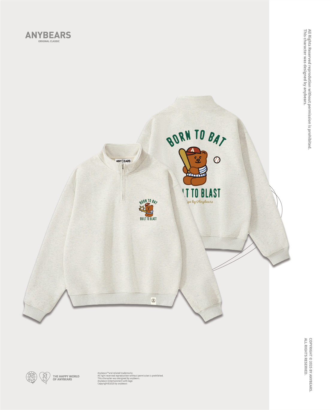 AB-CLS® 棒球熊重磅拉鍊大學T-S07 BORN TO BAT BEAR University T