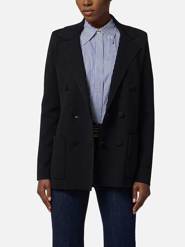 Elisabetta Franchi 口袋刺繡針織西裝外套(黑)