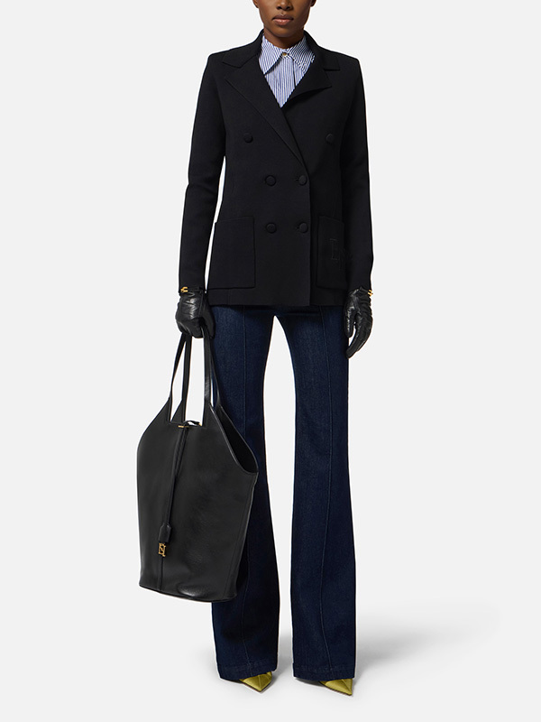 Elisabetta Franchi 口袋刺繡針織西裝外套(黑)