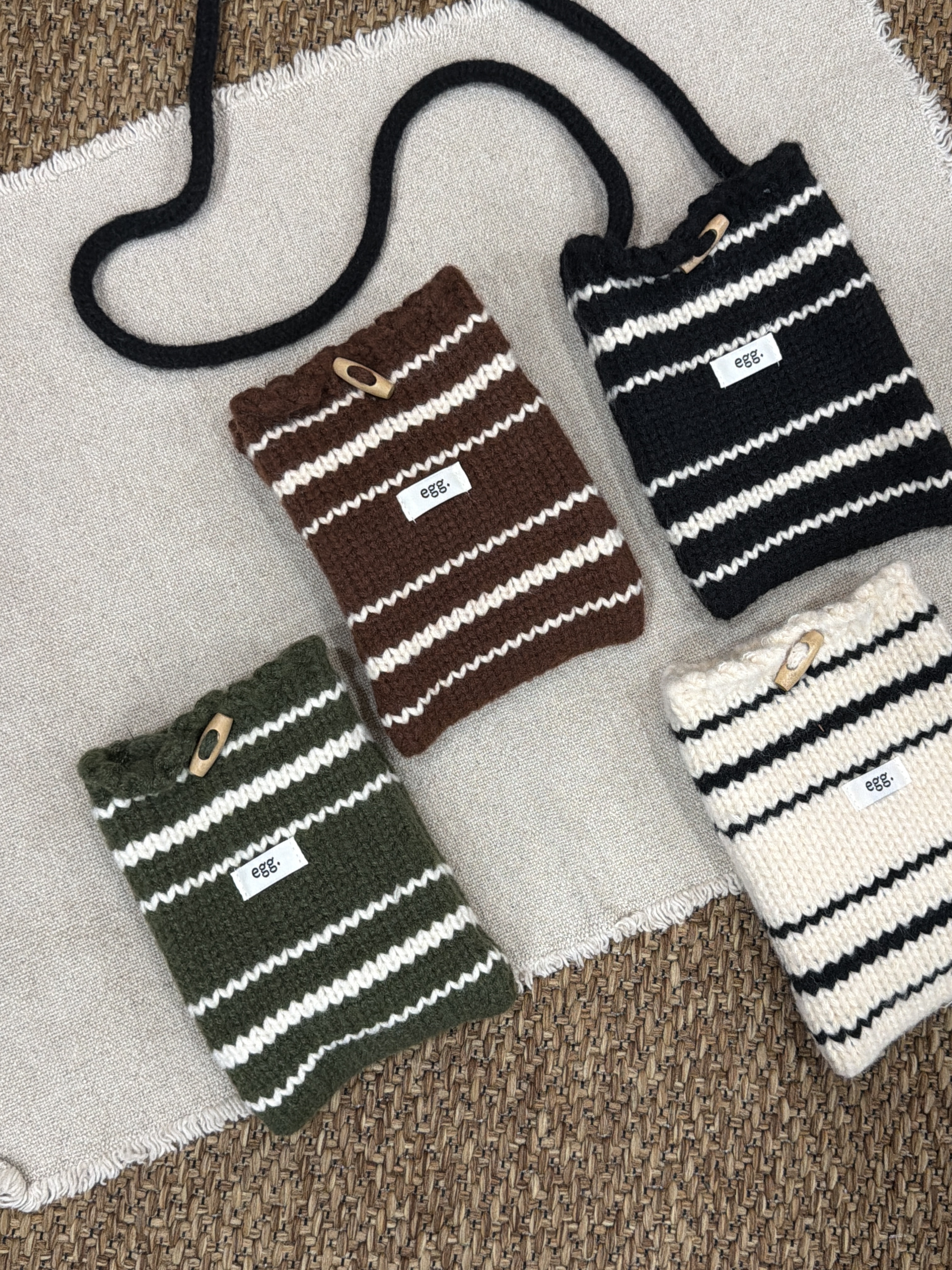 條紋粗針織手機包