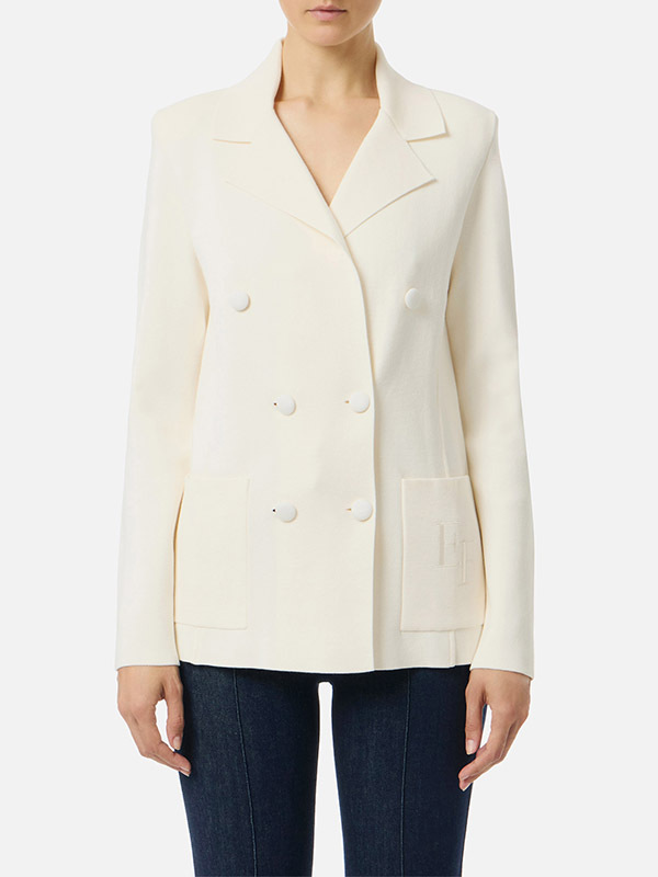 Elisabetta Franchi 口袋刺繡針織西裝外套(奶油白)