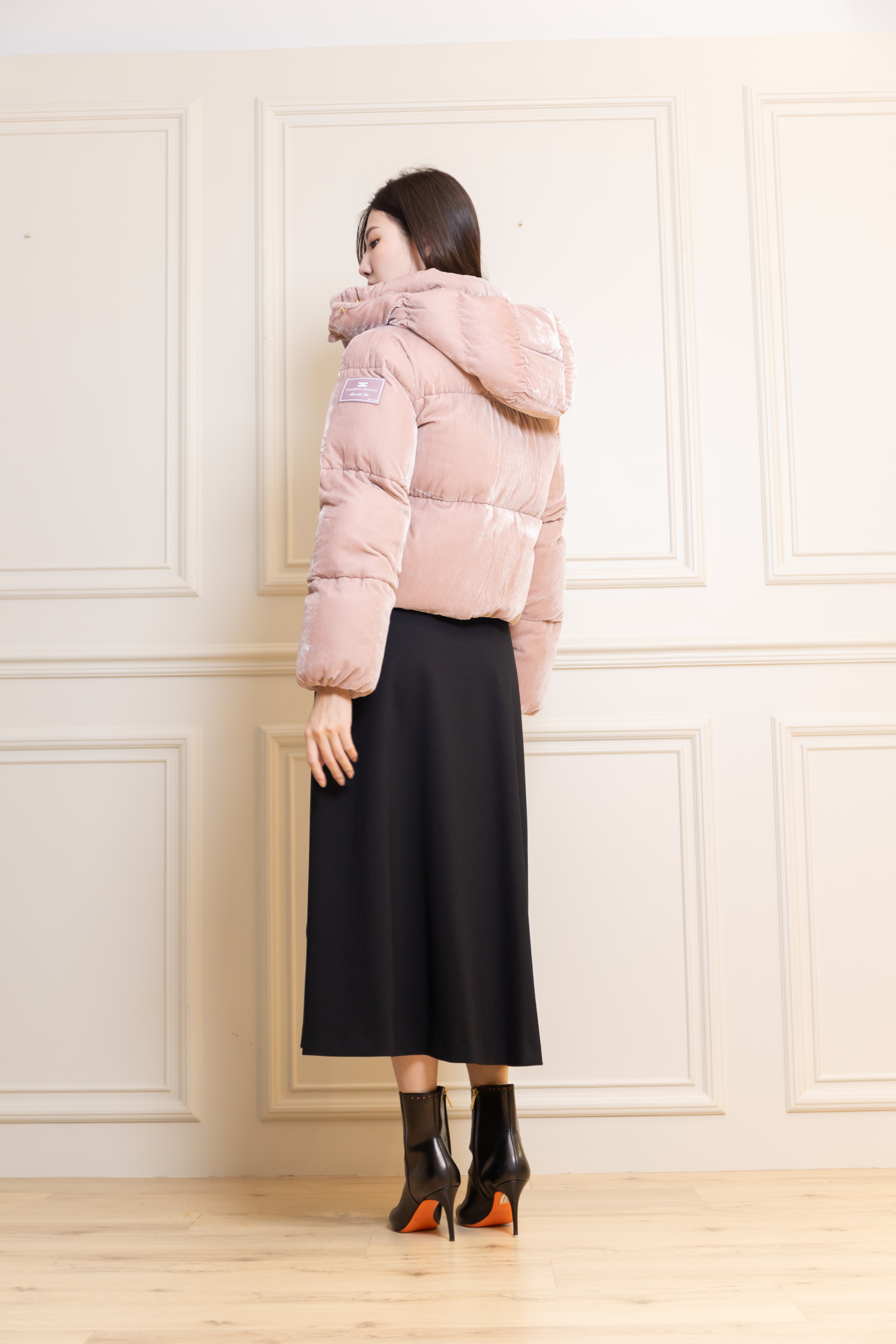 Elisabetta Franchi 絲絨連帽鋪棉外套(粉)