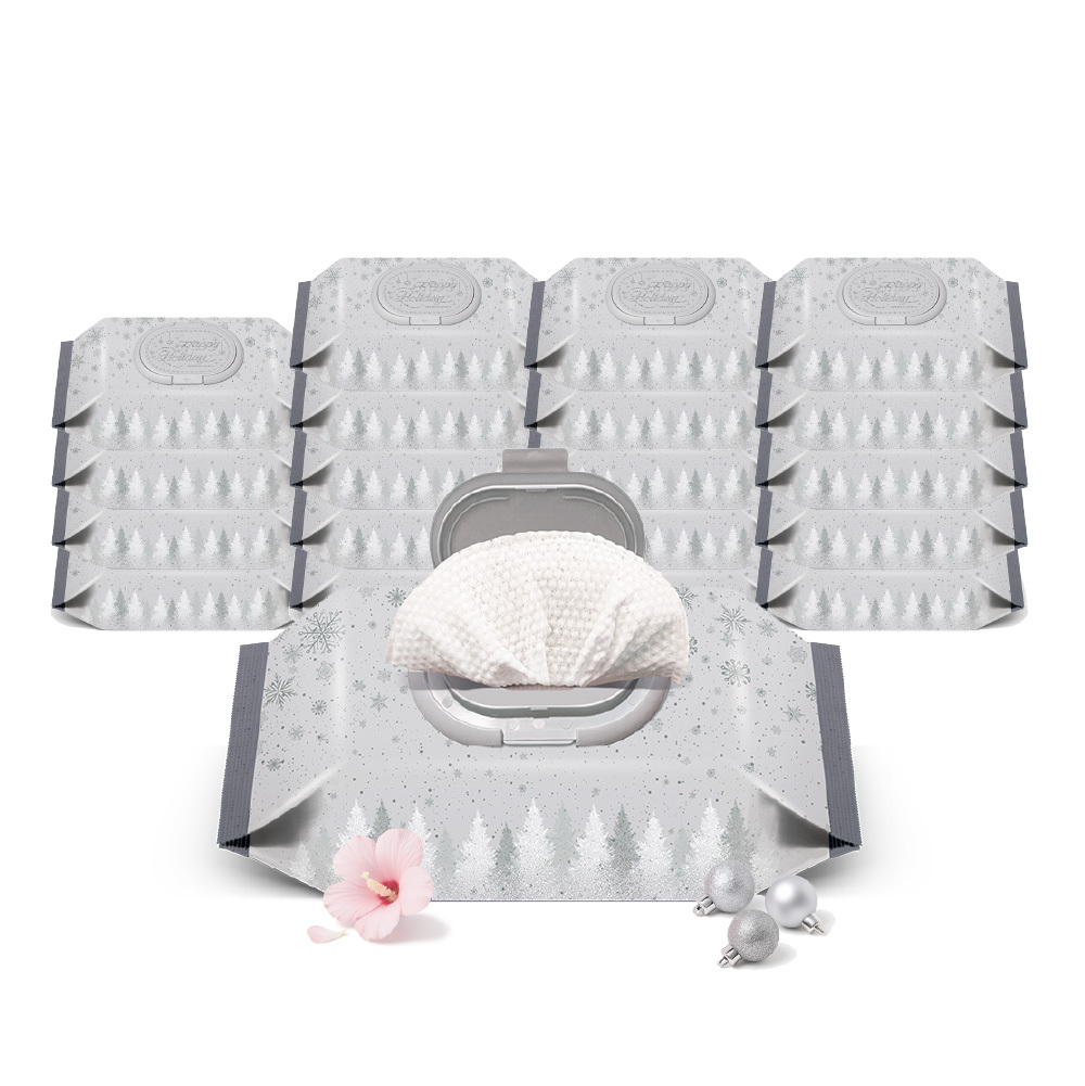 ENBLANC 聖誕極光銀限量款｜輕柔木槿花｜有蓋大包純水濕紙巾｜72抽20包