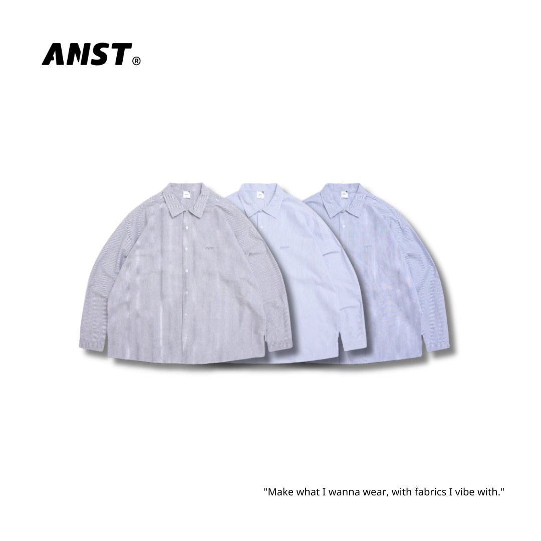 "現貨" ANST 刺繡條紋長袖襯衫 AN.64