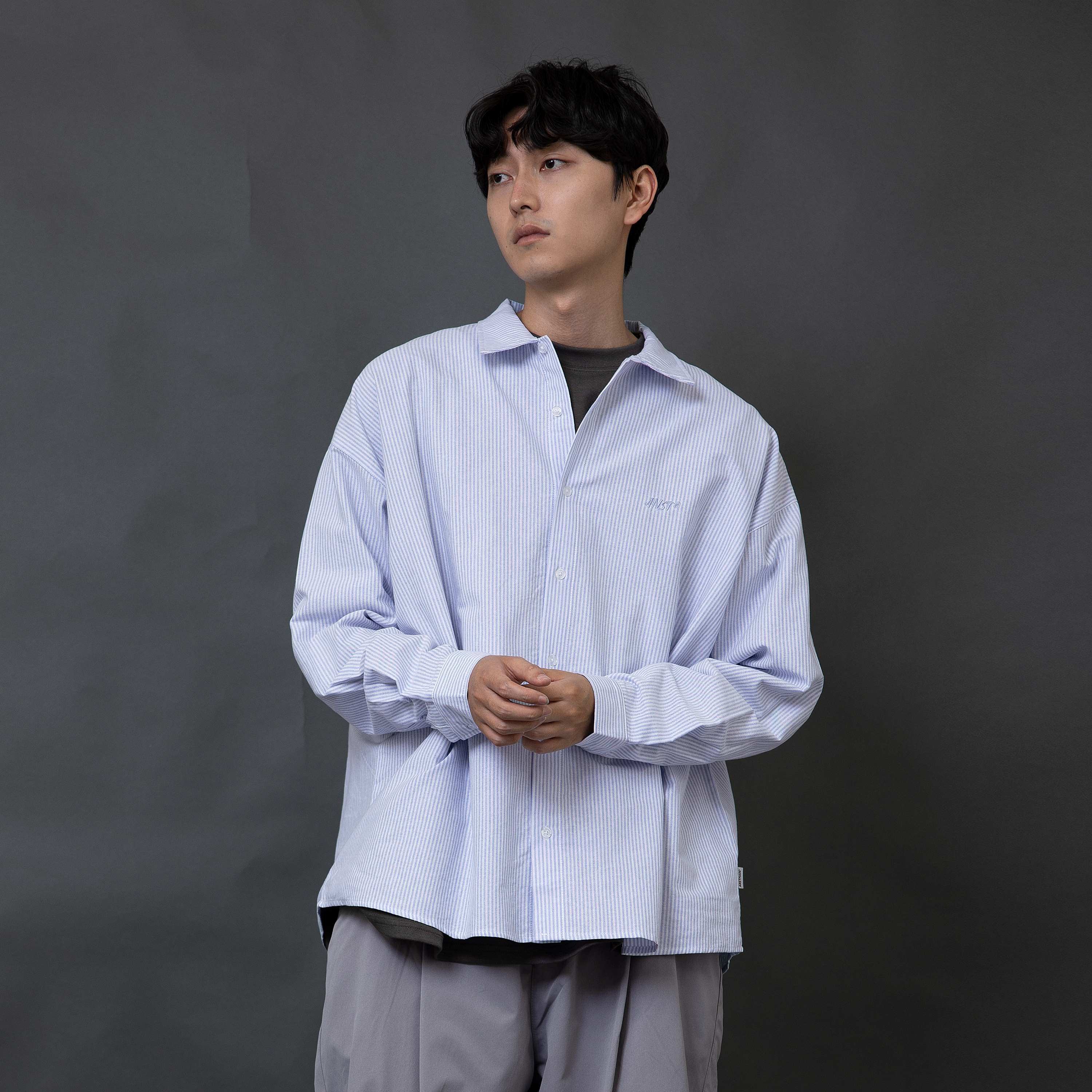 "現貨" ANST 刺繡條紋長袖襯衫 AN.64