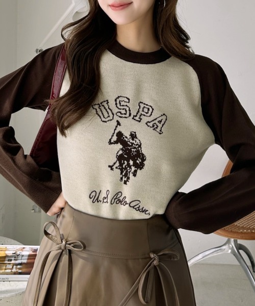 日本🇯🇵連線 U.S. POLO ASSN. 插肩拼接提花刺繡針織衫 針織 針織衫 拼接 長袖 刺繡 3色(任買兩件711免運)/預購