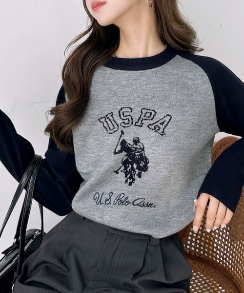 日本🇯🇵連線 U.S. POLO ASSN. 插肩拼接提花刺繡針織衫 針織 針織衫 拼接 長袖 刺繡 3色(任買兩件711免運)/預購