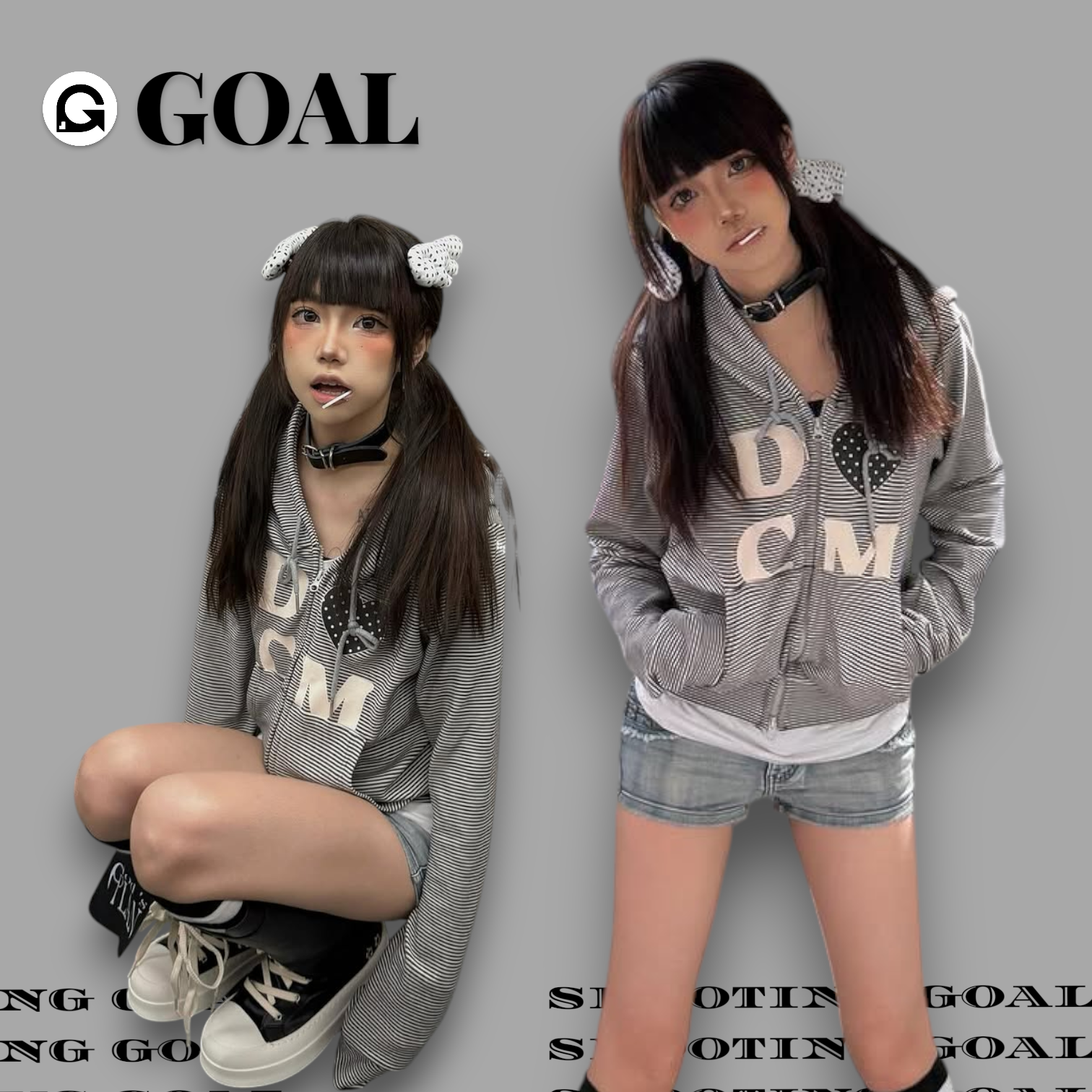 (GOAL) DCM 美式 復古 字母 條紋 星星 連帽外套