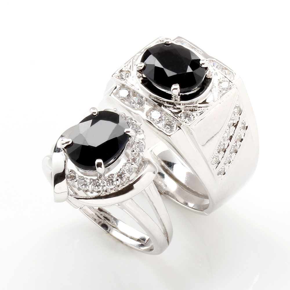 【雅紅珠寶】金石之盟天然2克拉黑藍寶石對戒-活圍設計