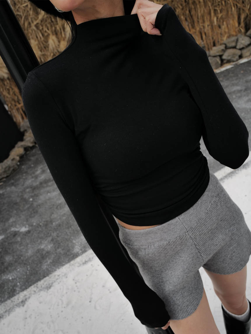 側抓皺高領磨毛長袖打底衣*4色