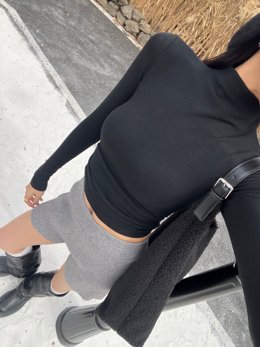 側抓皺高領磨毛長袖打底衣*4色