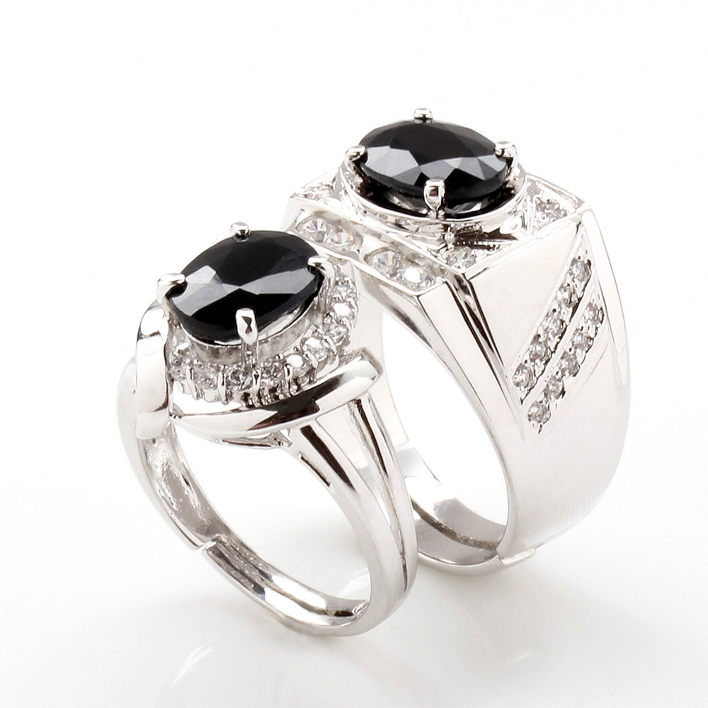 【雅紅珠寶】金石之盟天然2克拉黑藍寶石對戒-活圍設計