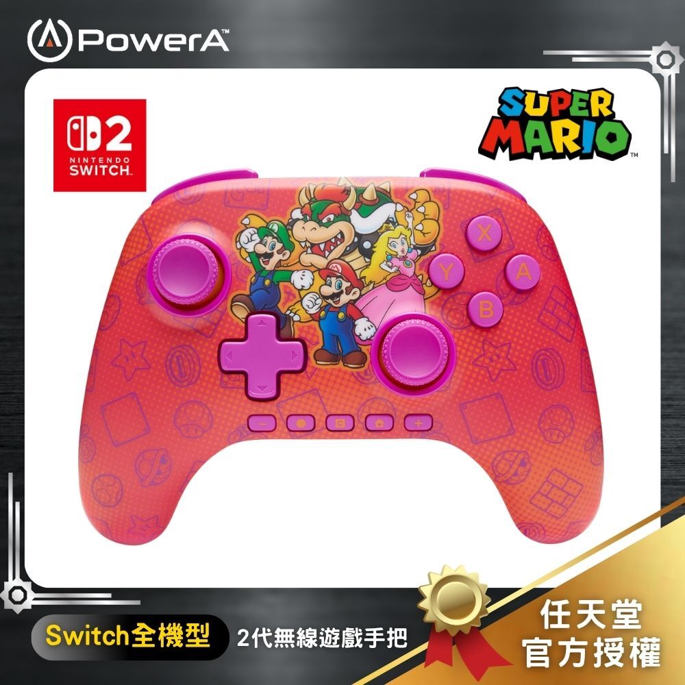 【PowerA】|任天堂官方授權|Switch 2無線遊戲手把(NSGP0548-01)-瑪利歐家族