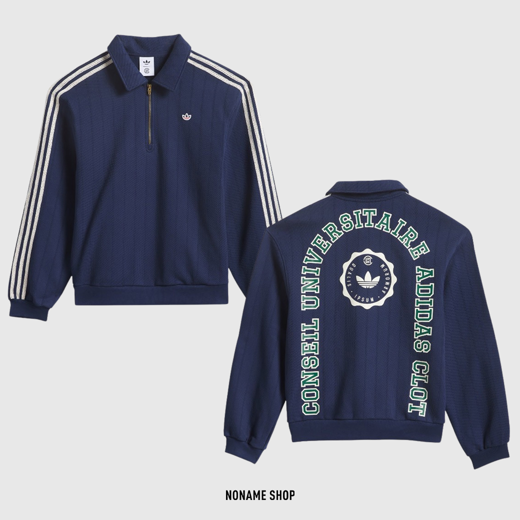 ADIDAS X CLOT BY EDISON CHEN FW25 陳冠希 聯名款 復古 學院風 翻領 半拉鍊 長袖 海軍藍 (男款)