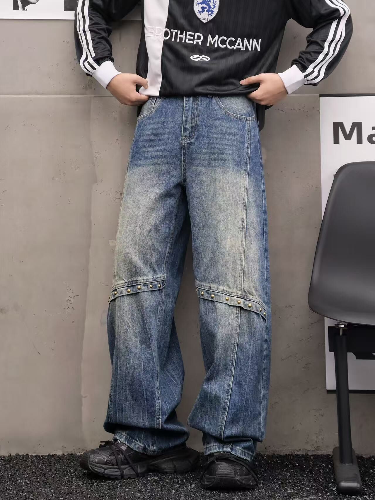 XCTRL 卯扣寬版牛仔褲