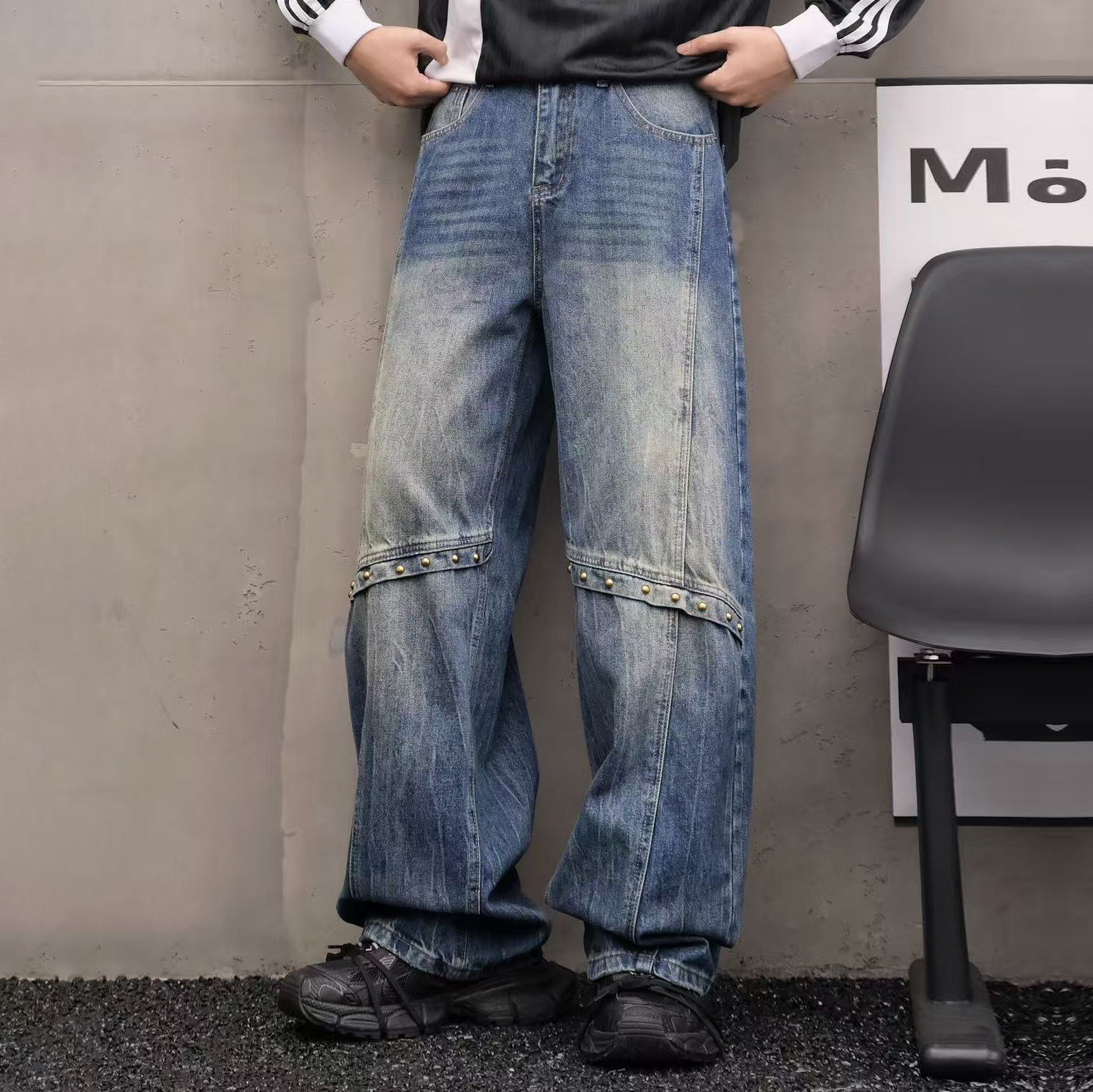 XCTRL 卯扣寬版牛仔褲
